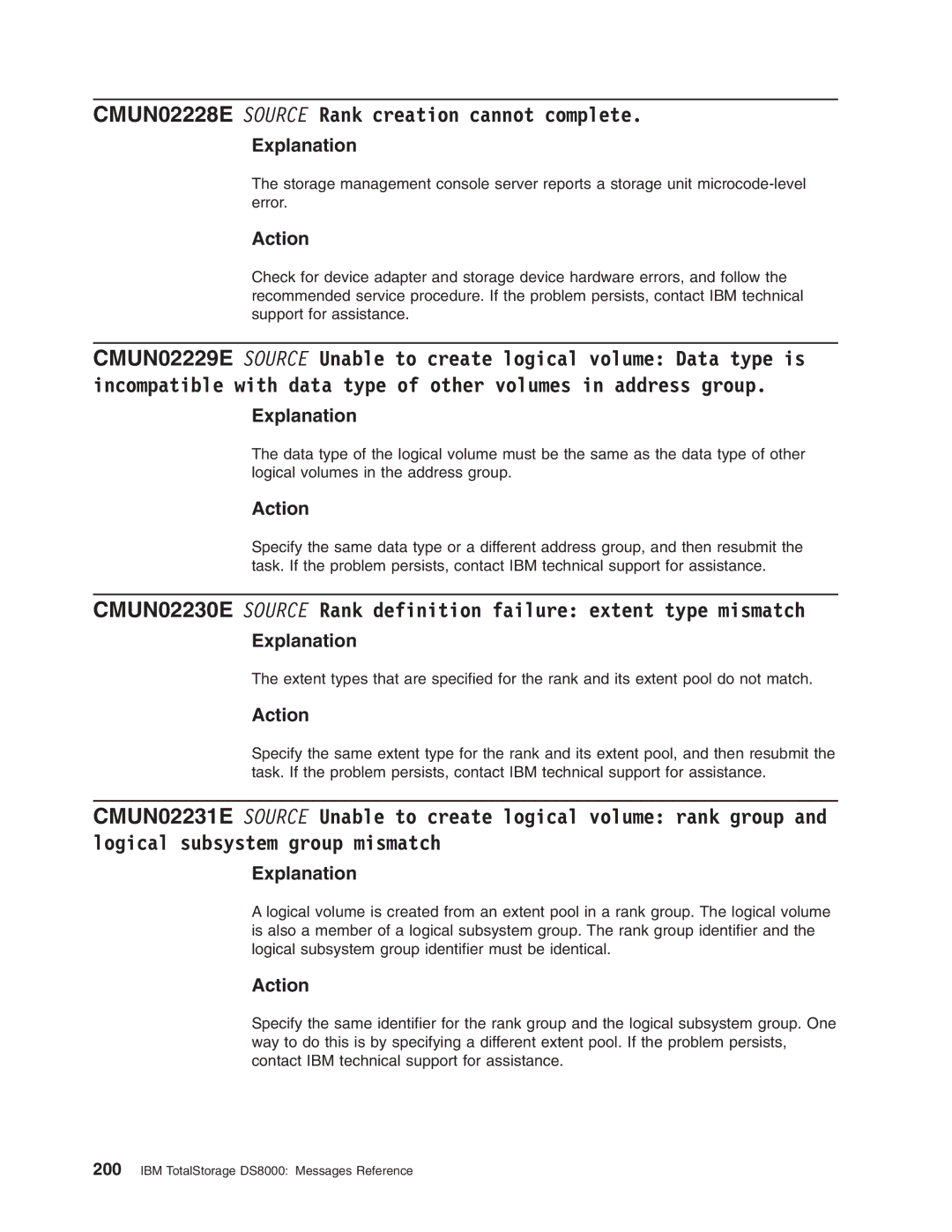 IBM DS8000 manual CMUN02228E Source Rank creation cannot complete 