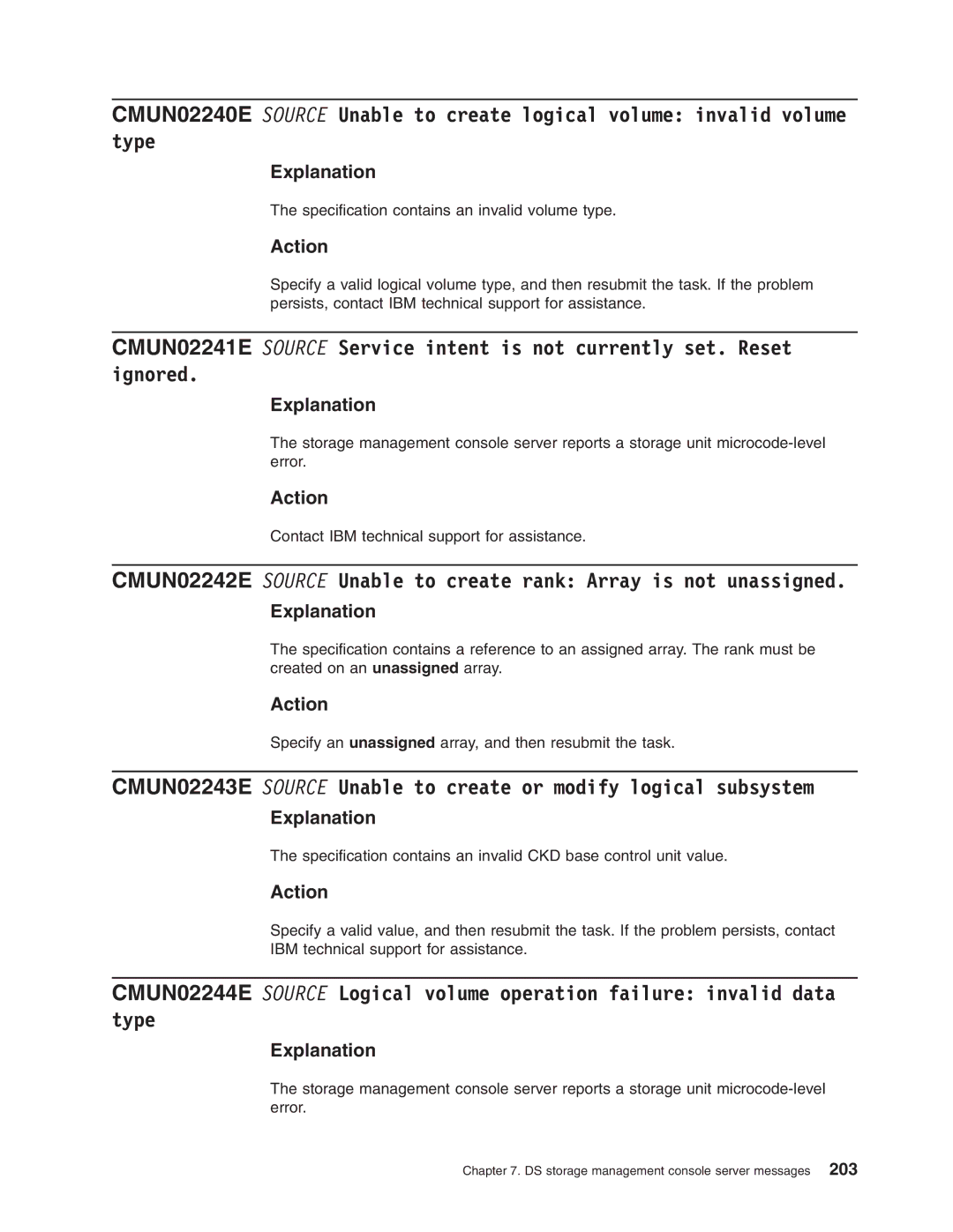 IBM DS8000 manual Specification contains an invalid volume type 