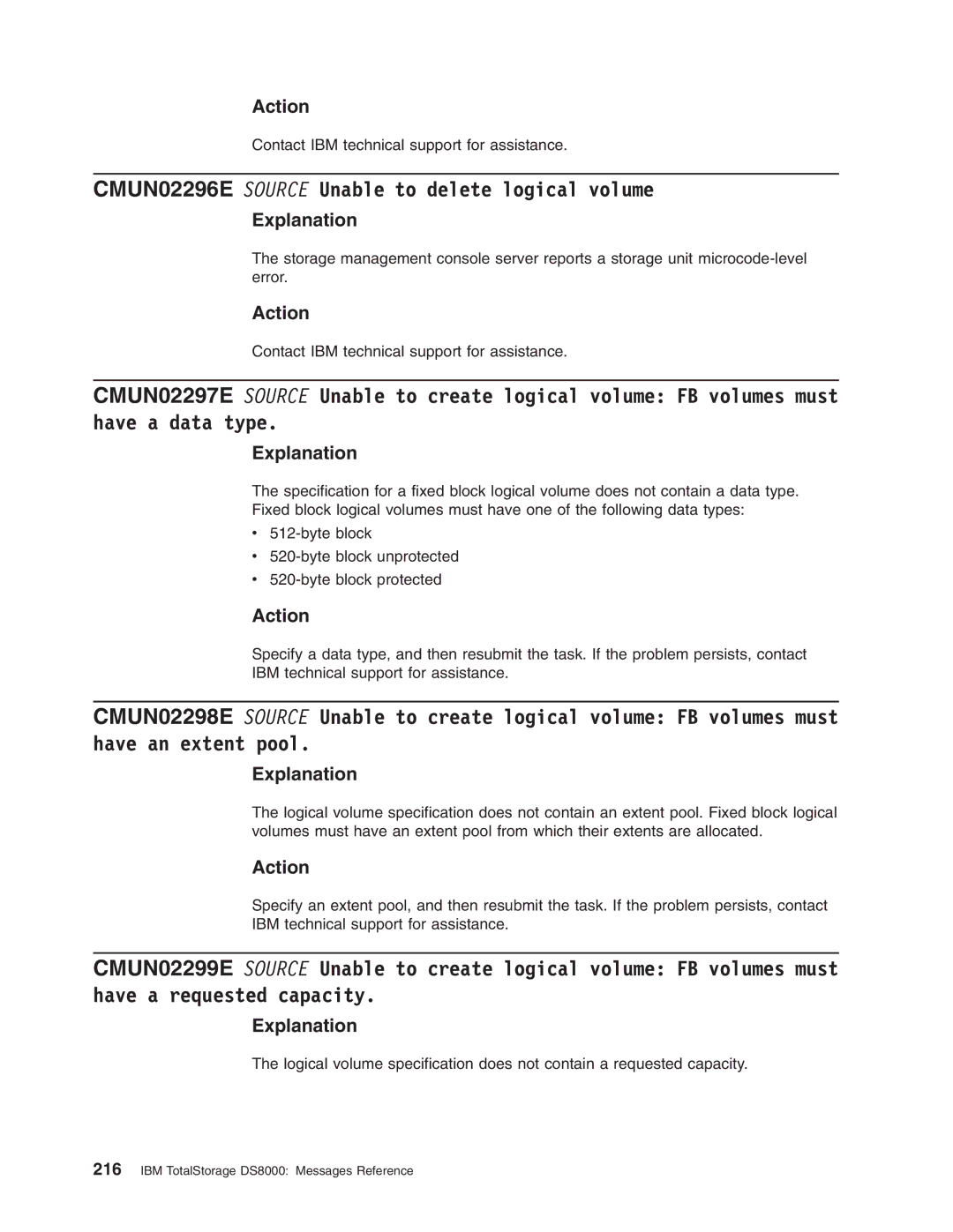 IBM DS8000 manual CMUN02296E Source Unable to delete logical volume 