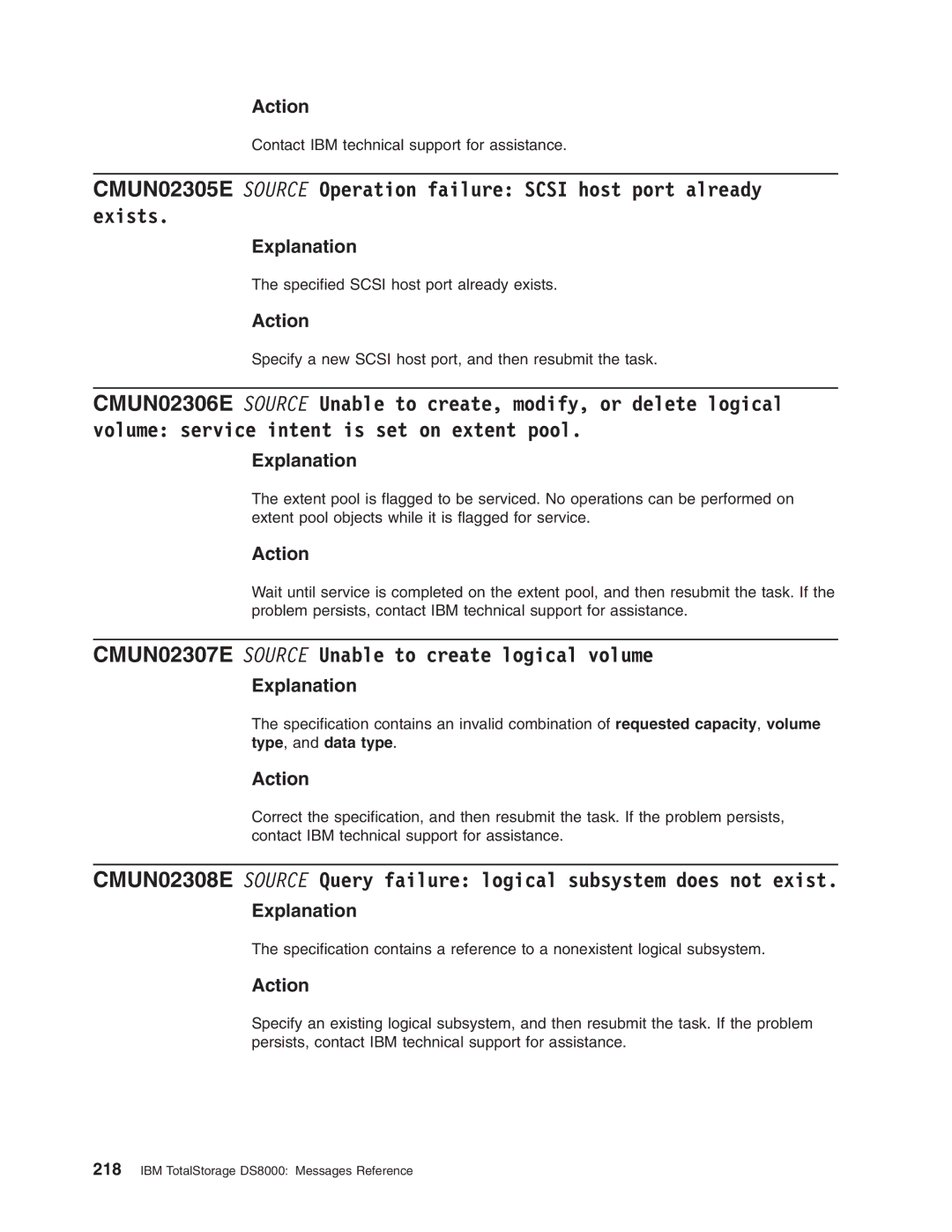 IBM DS8000 manual CMUN02307E Source Unable to create logical volume 