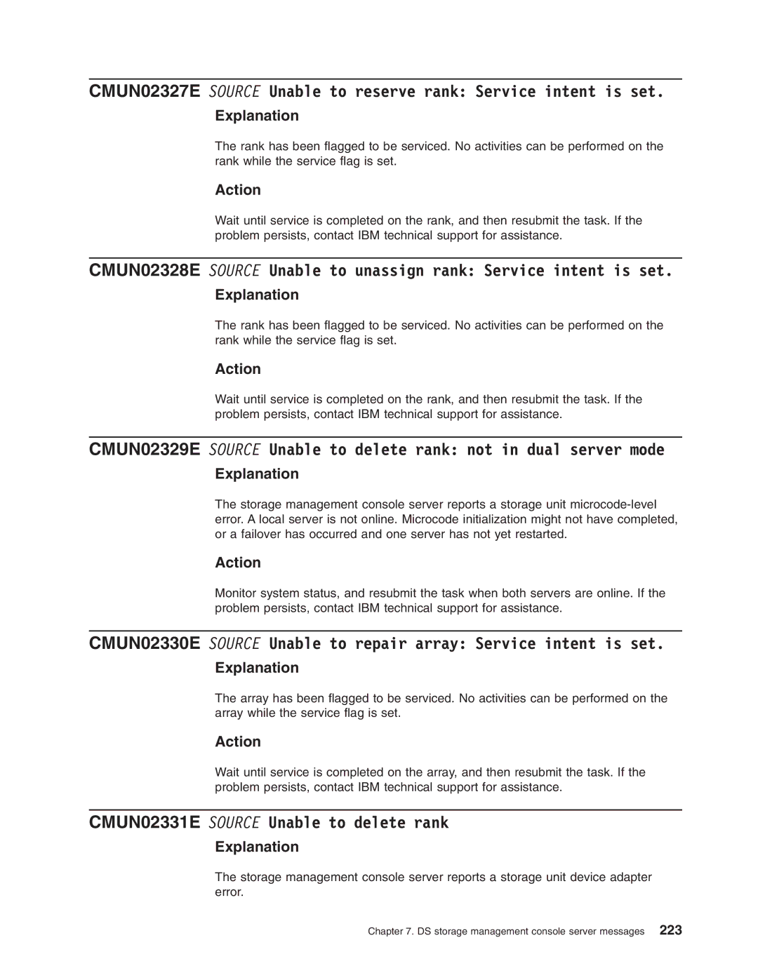 IBM DS8000 manual CMUN02331E Source Unable to delete rank 