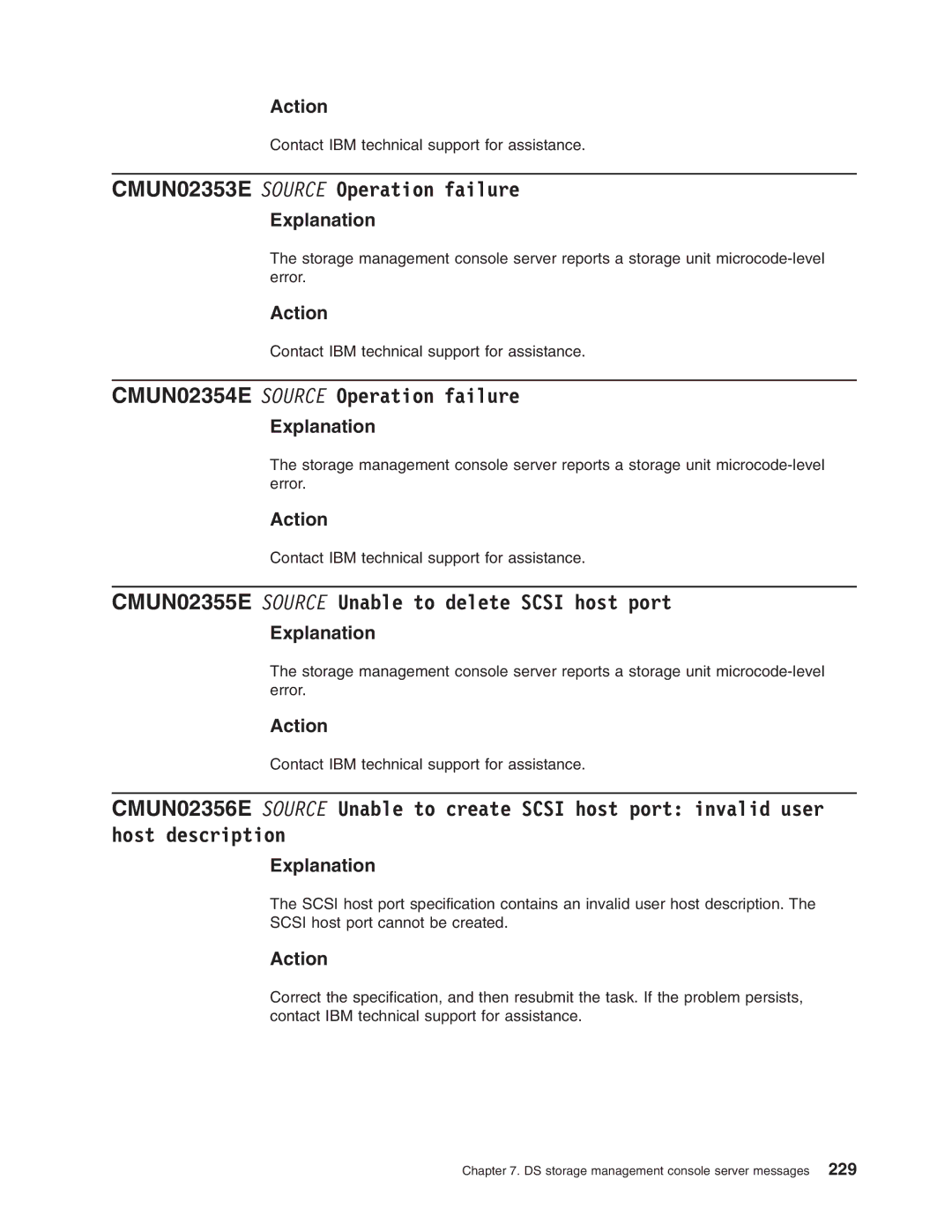 IBM DS8000 manual CMUN02353E Source Operation failure, CMUN02354E Source Operation failure 