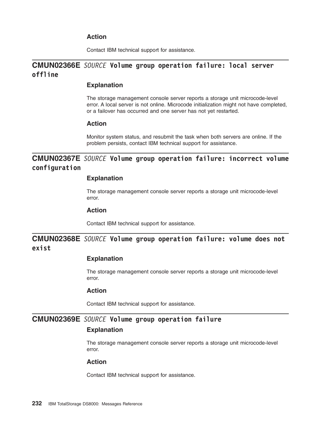 IBM DS8000 manual CMUN02369E Source Volume group operation failure 