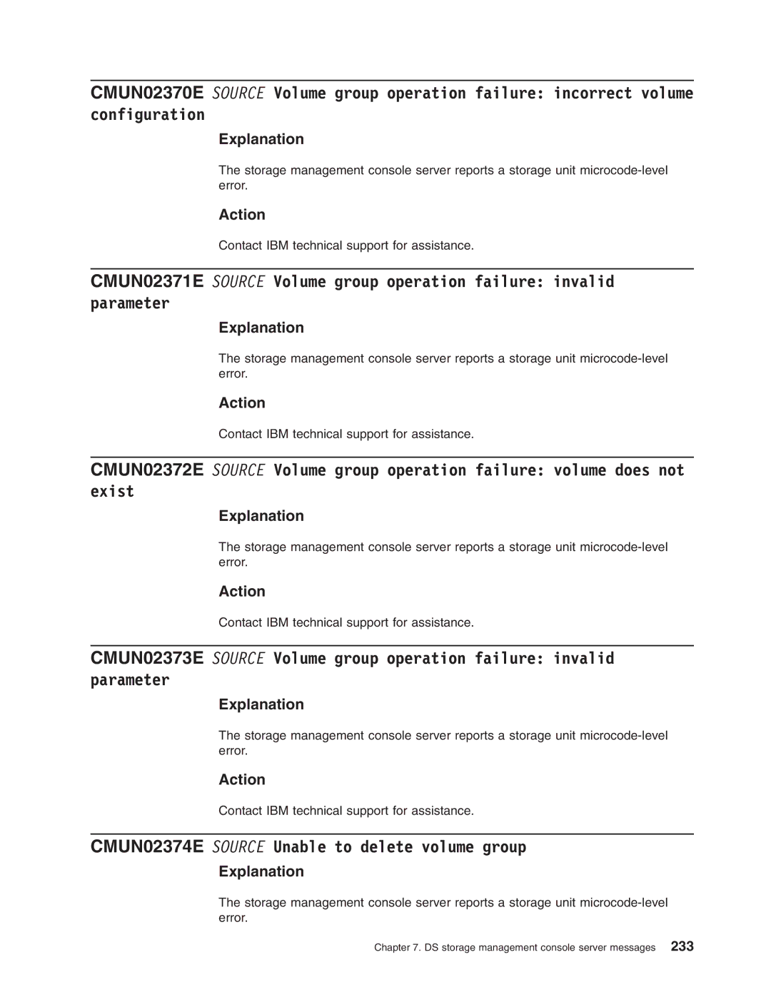 IBM DS8000 manual CMUN02374E Source Unable to delete volume group 