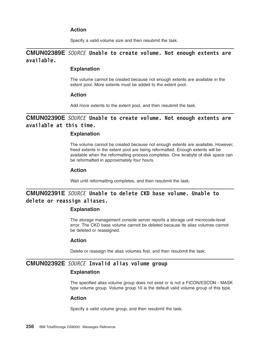 IBM DS8000 manual CMUN02392E Source Invalid alias volume group 