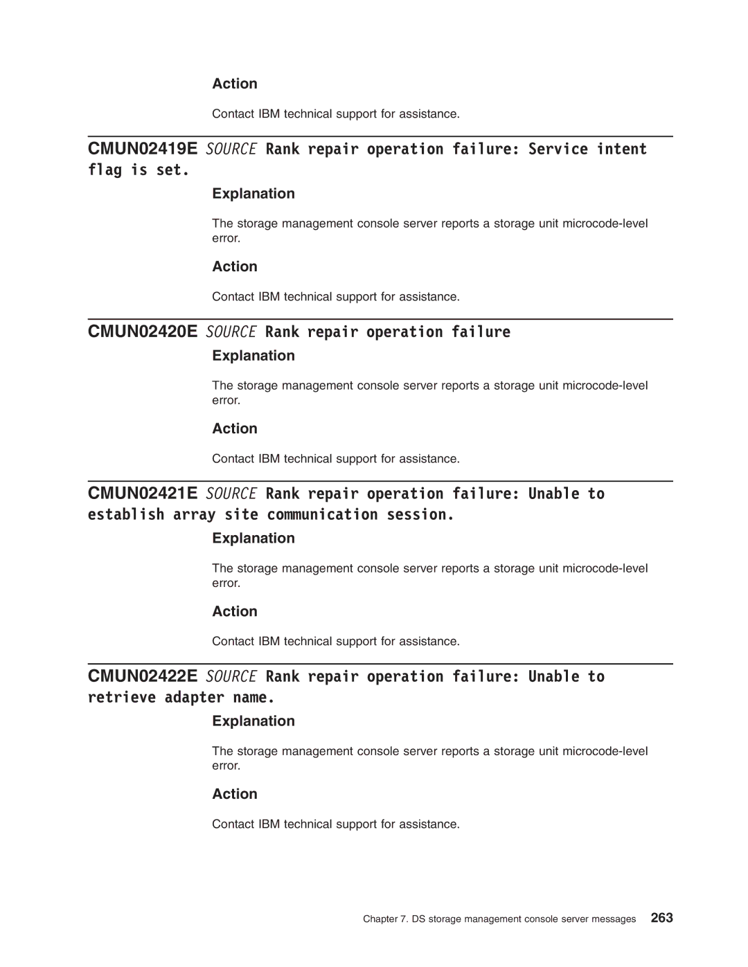 IBM DS8000 manual CMUN02420E Source Rank repair operation failure 