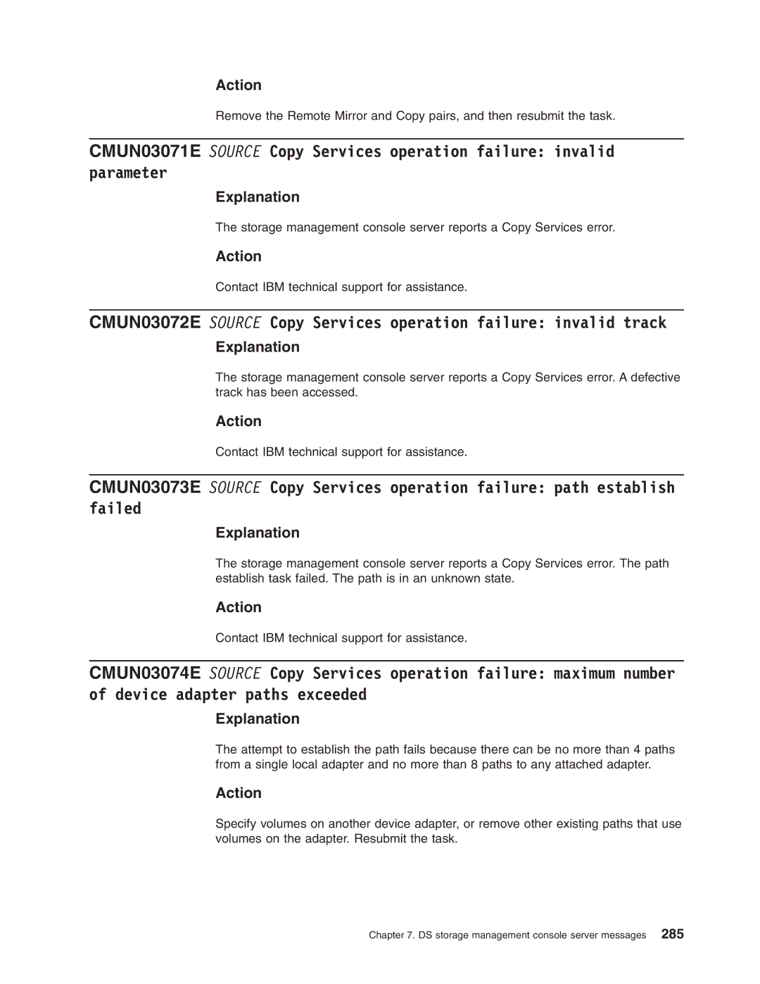 IBM DS8000 manual Action 