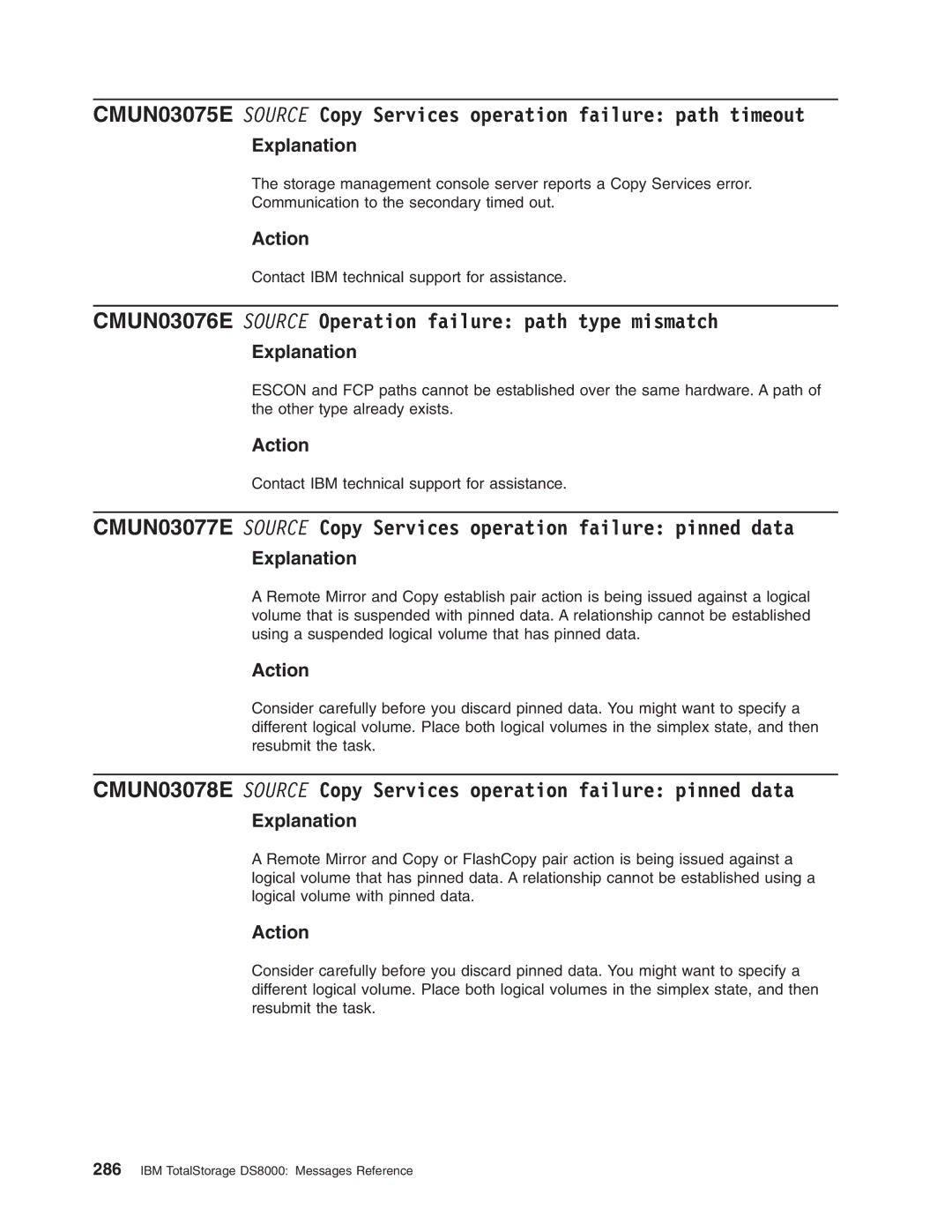 IBM DS8000 manual CMUN03076E Source Operation failure path type mismatch 