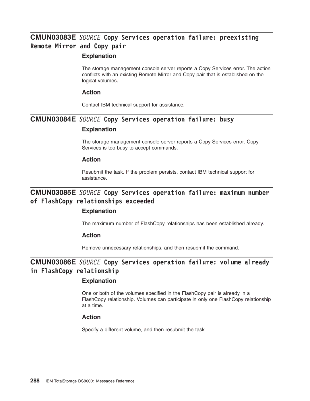 IBM DS8000 manual CMUN03084E Source Copy Services operation failure busy 