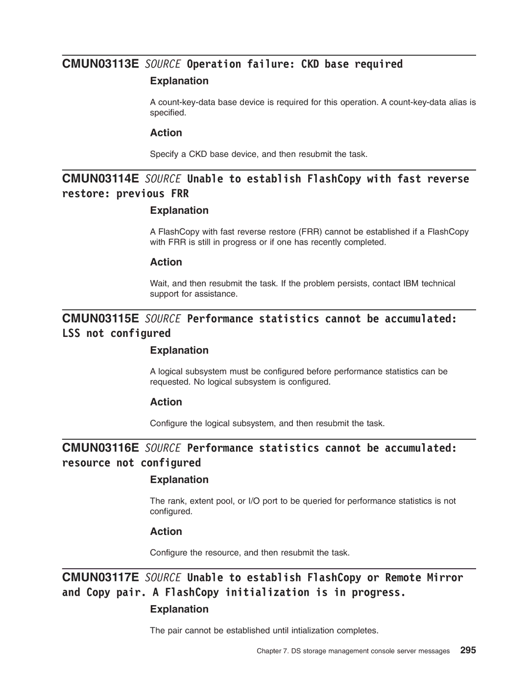 IBM DS8000 manual CMUN03113E Source Operation failure CKD base required 