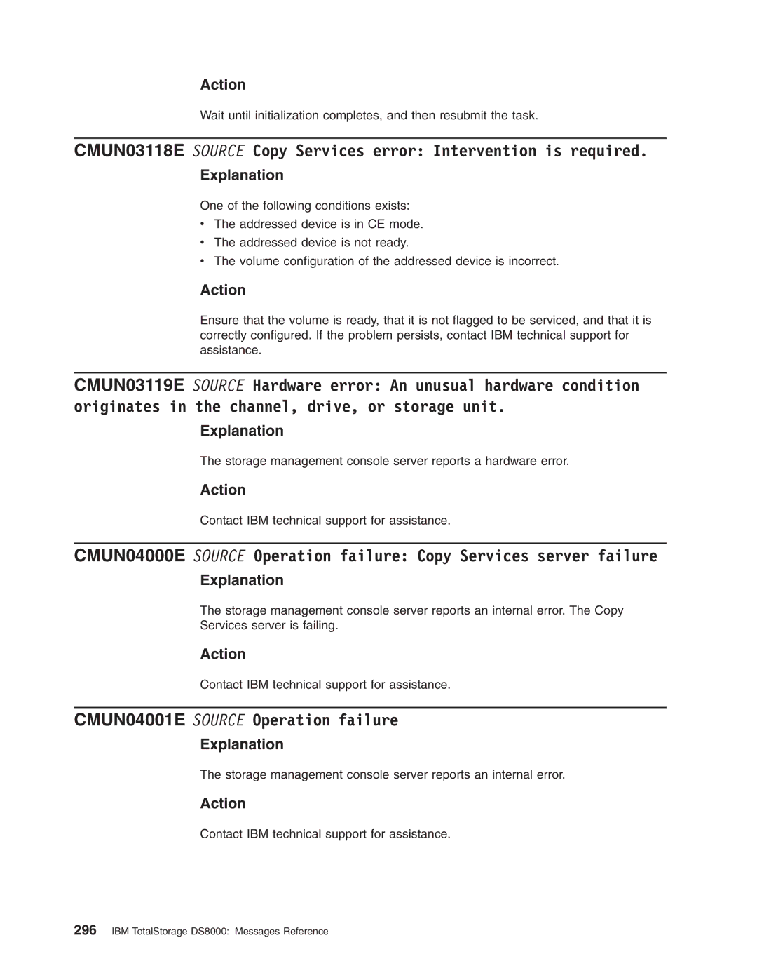 IBM DS8000 manual CMUN04001E Source Operation failure 