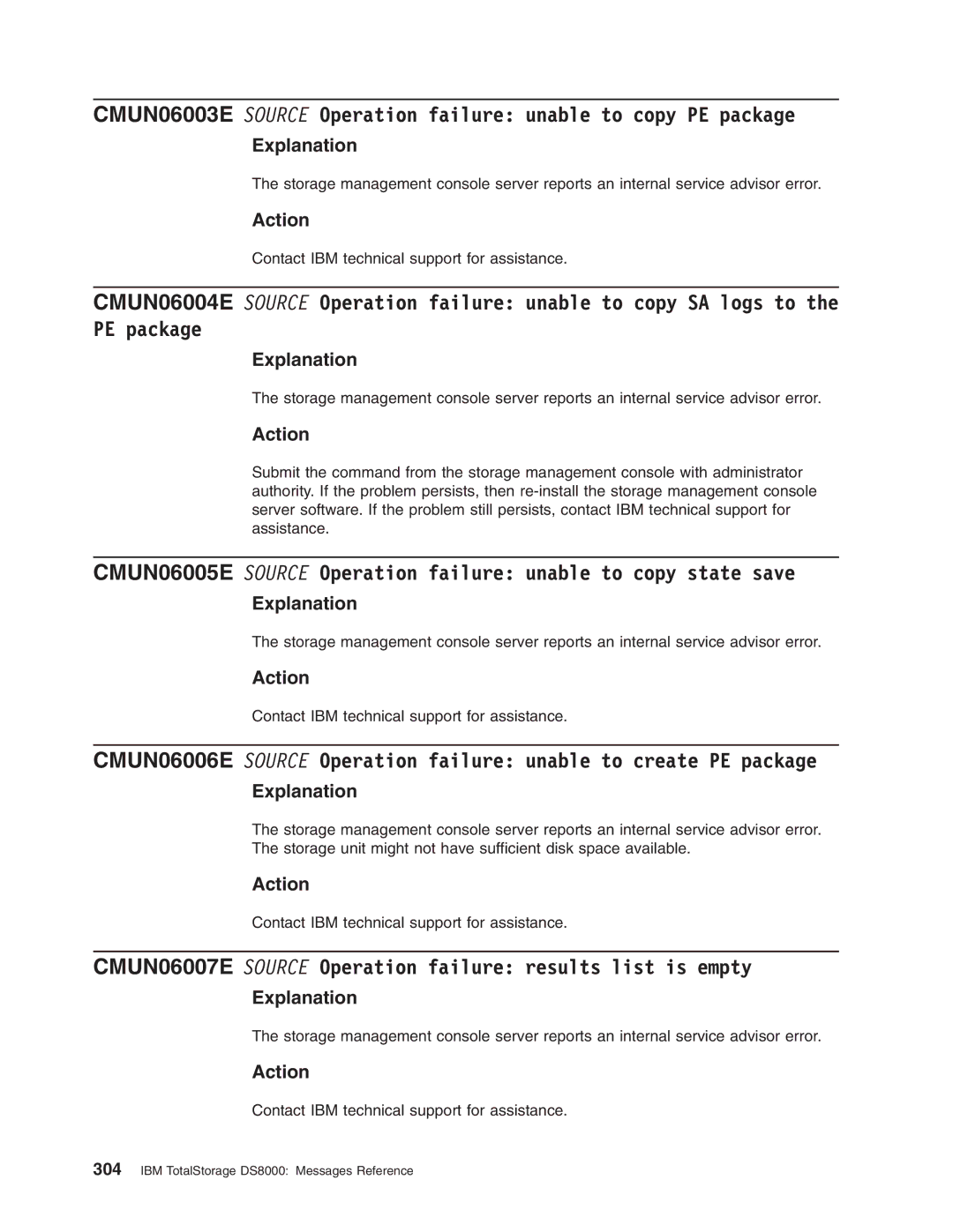 IBM DS8000 manual CMUN06007E Source Operation failure results list is empty 