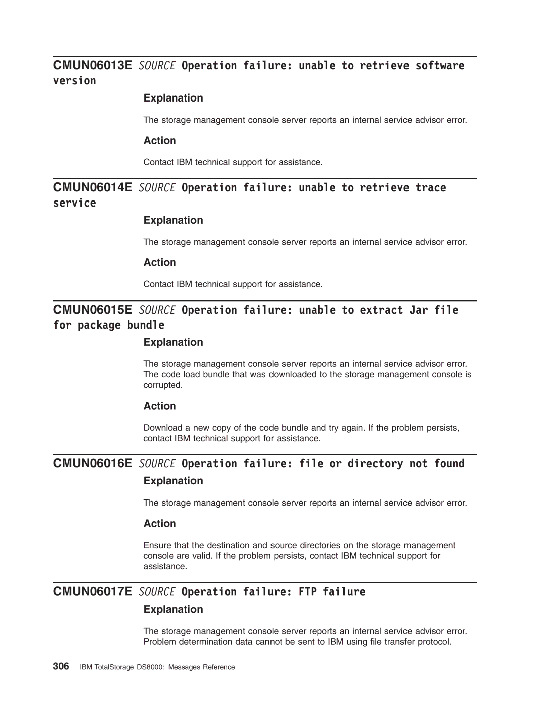 IBM DS8000 manual CMUN06017E Source Operation failure FTP failure 