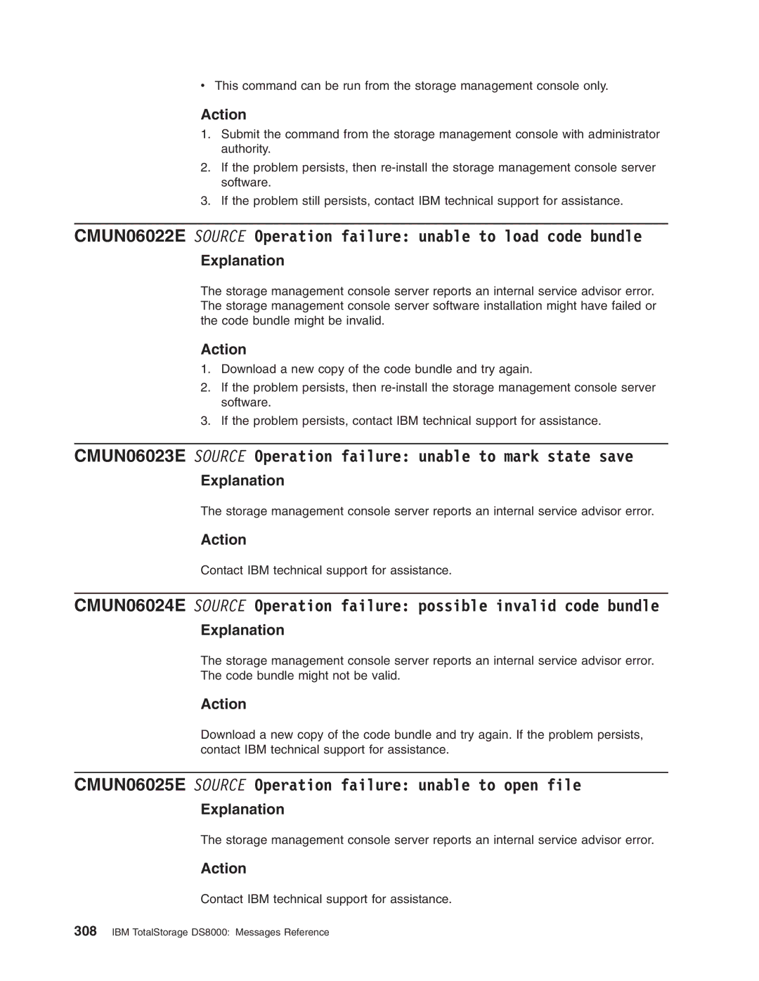 IBM DS8000 manual CMUN06025E Source Operation failure unable to open file 