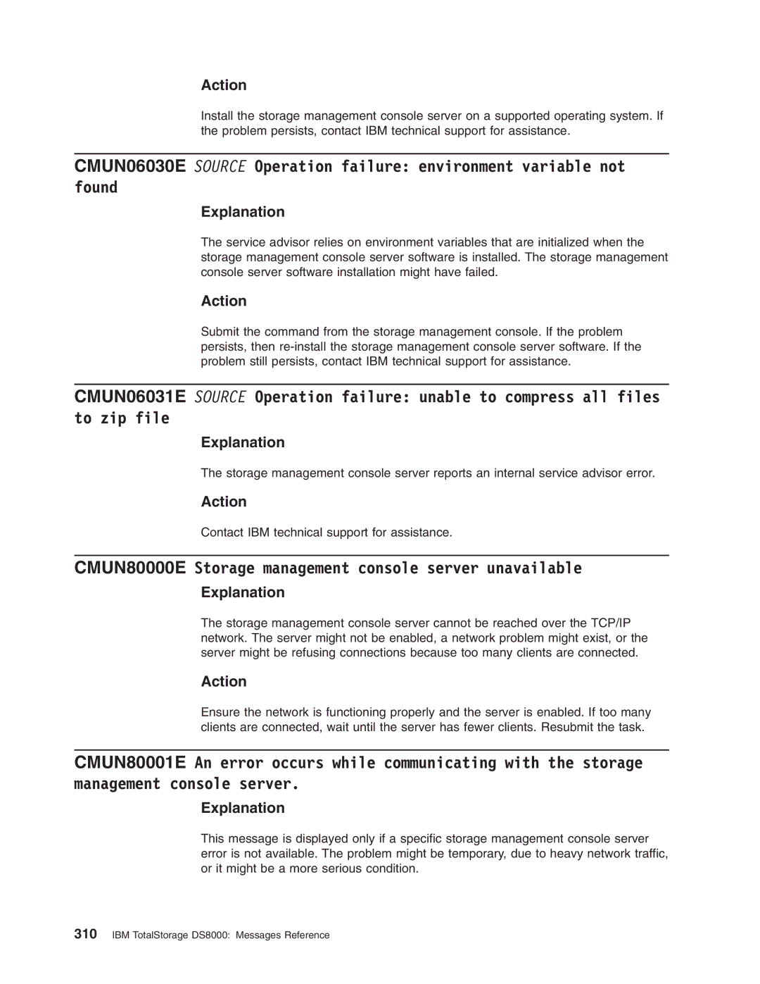 IBM DS8000 manual CMUN80000E Storage management console server unavailable 