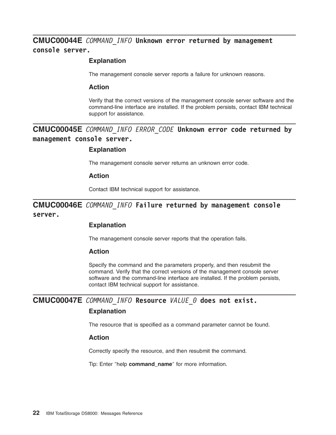 IBM DS8000 manual CMUC00047E Commandinfo Resource VALUE0 does not exist 