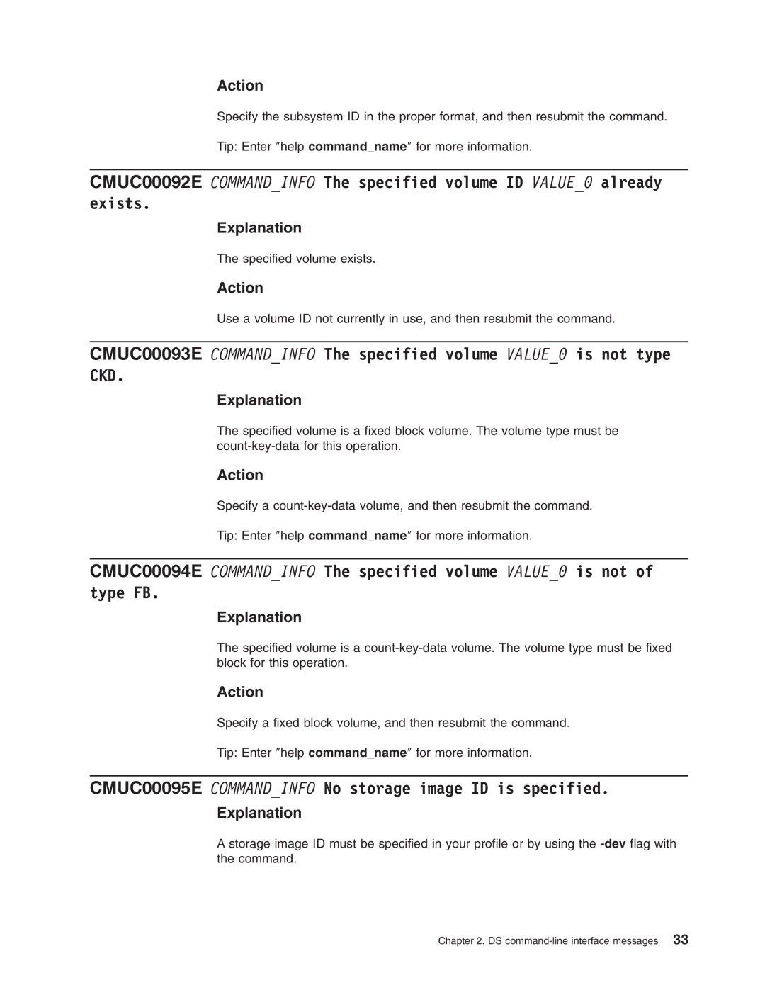 IBM DS8000 manual Ckd, CMUC00095E Commandinfo No storage image ID is specified 