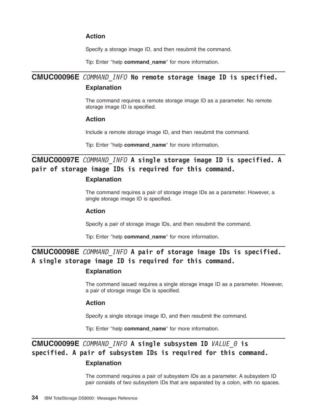 IBM DS8000 manual Action 