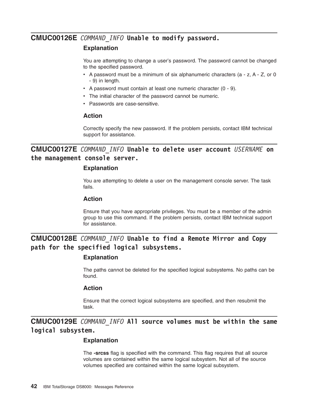 IBM DS8000 manual CMUC00126E Commandinfo Unable to modify password 