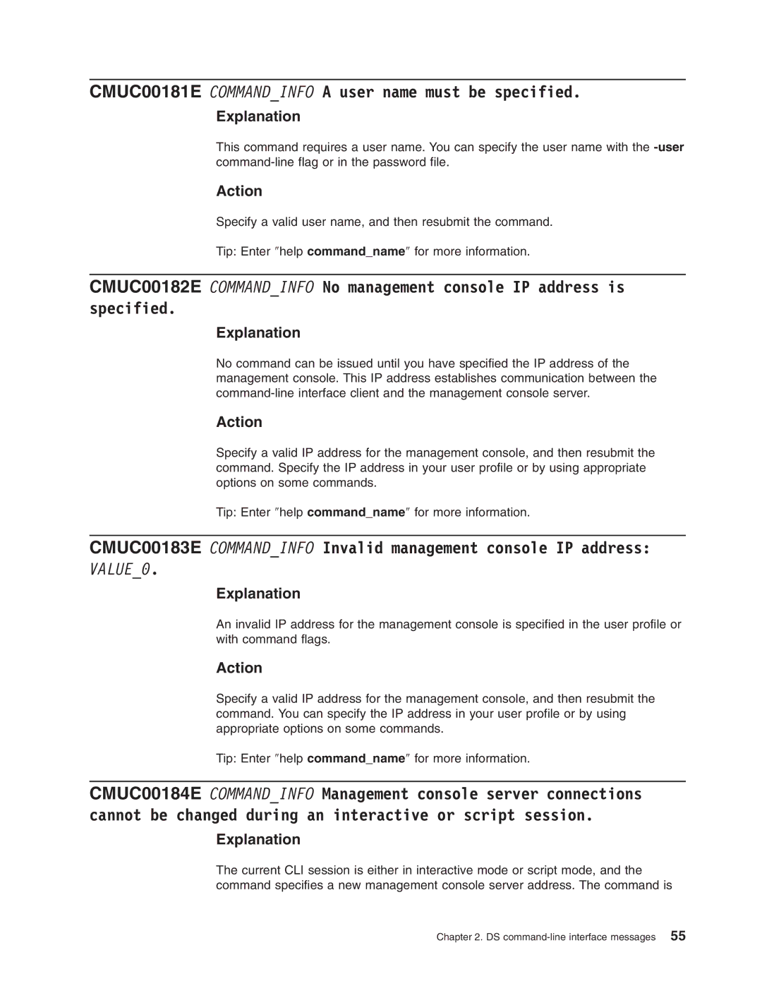 IBM DS8000 manual CMUC00181E Commandinfo a user name must be specified 