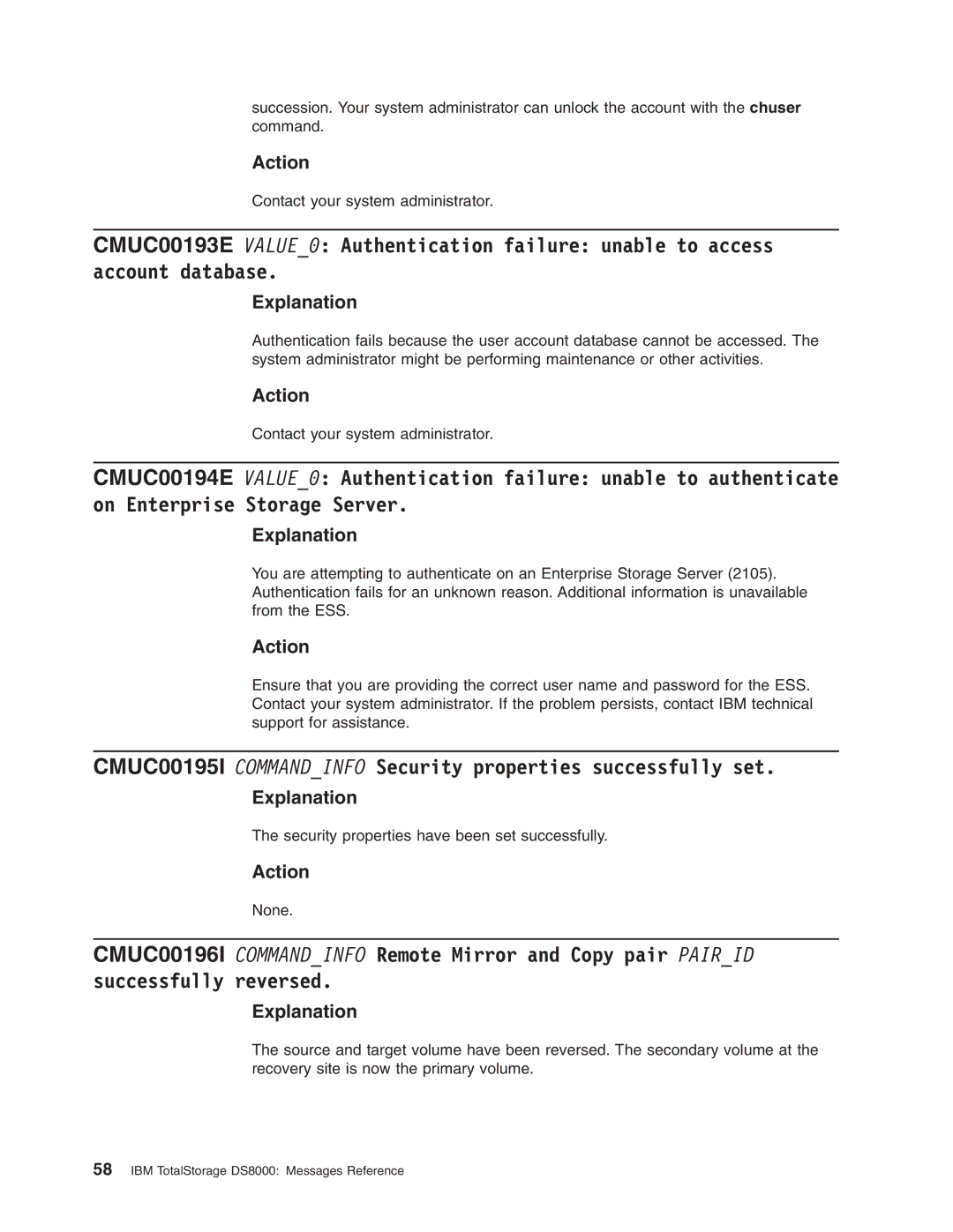 IBM DS8000 manual CMUC00195I Commandinfo Security properties successfully set 