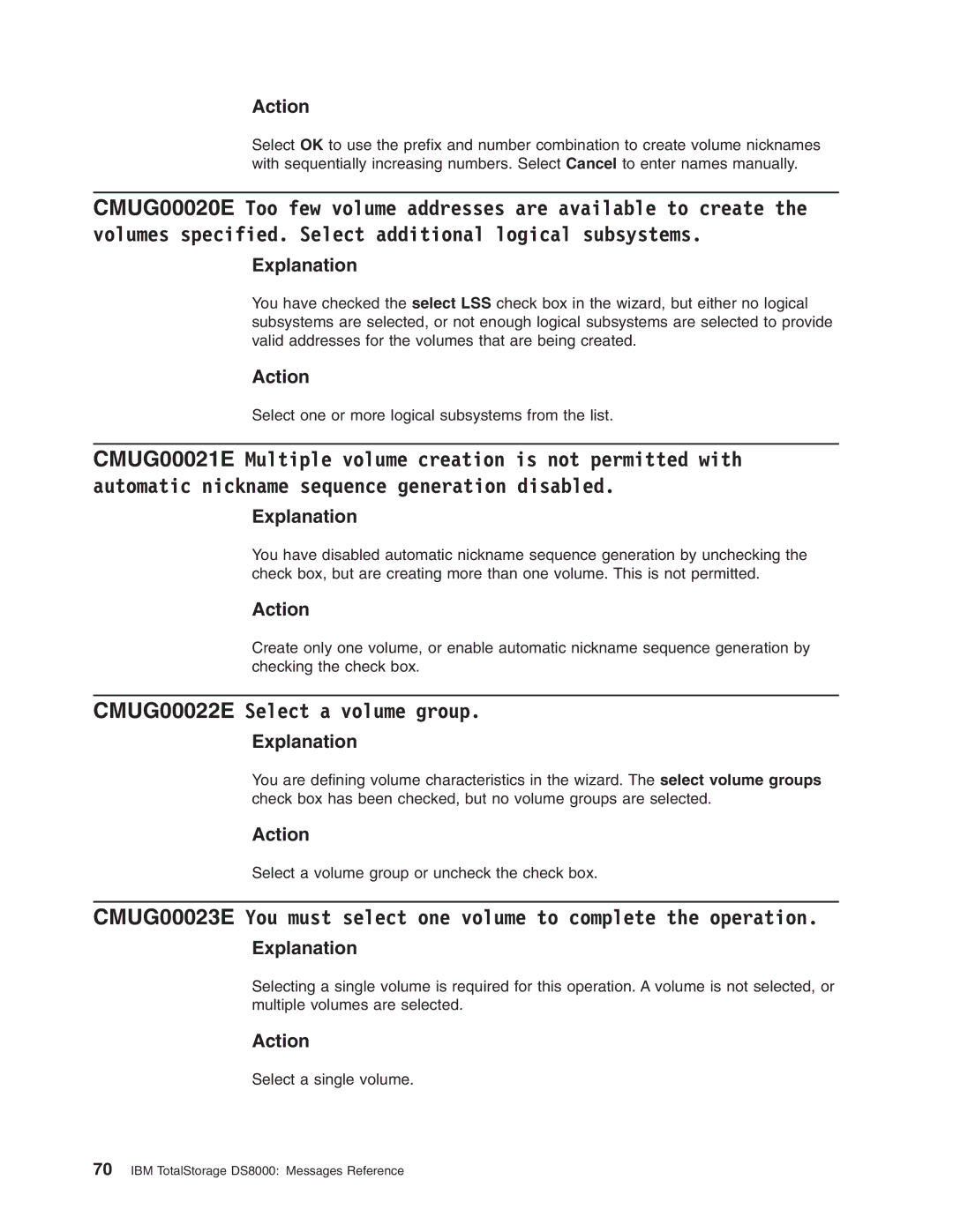 IBM DS8000 manual CMUG00022E Select a volume group 