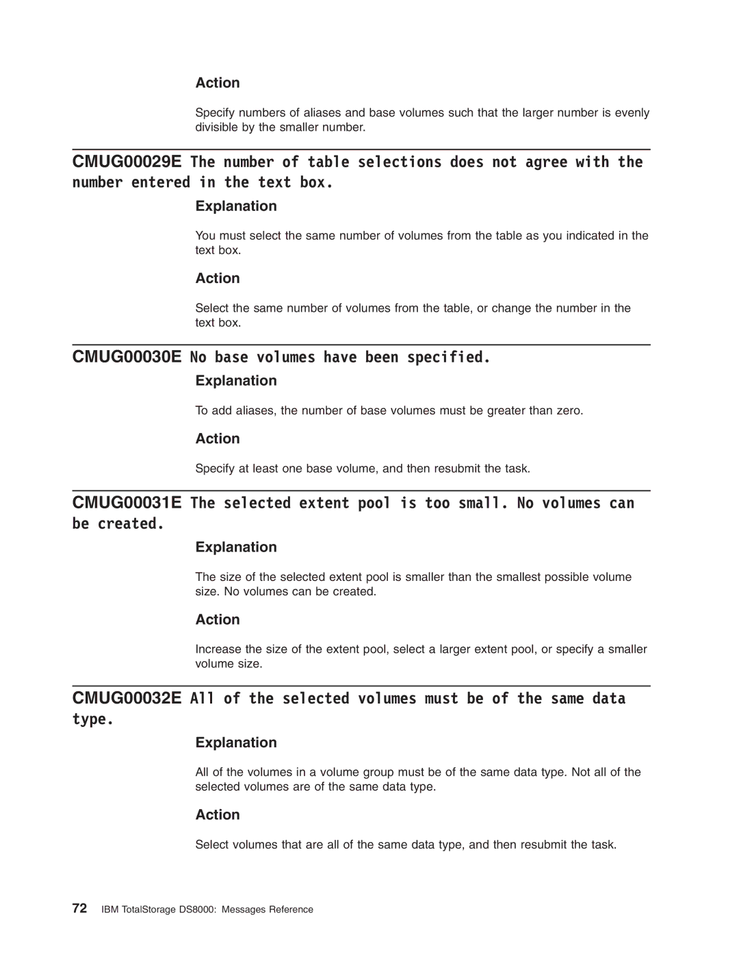 IBM DS8000 manual CMUG00030E No base volumes have been specified 