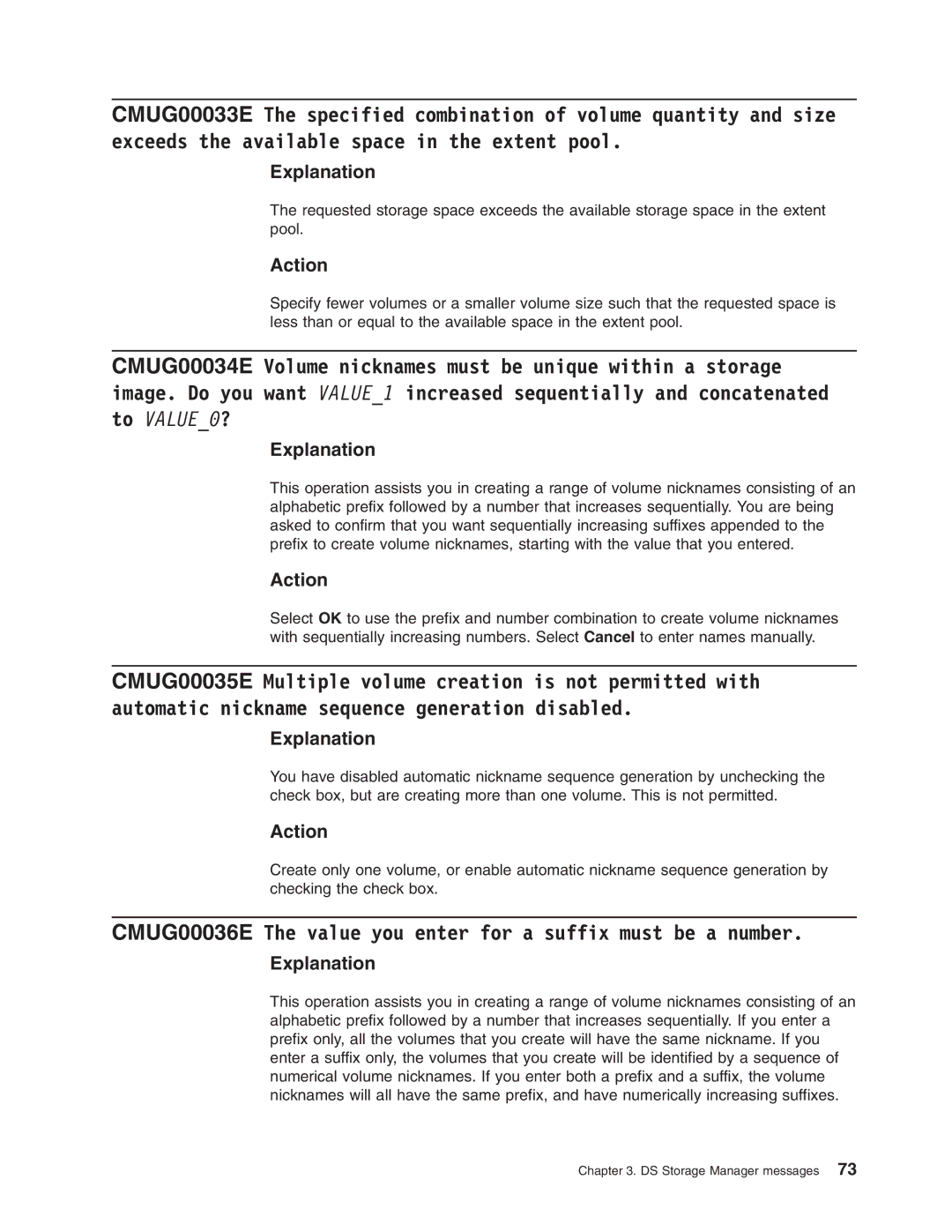 IBM DS8000 manual CMUG00036E The value you enter for a suffix must be a number 