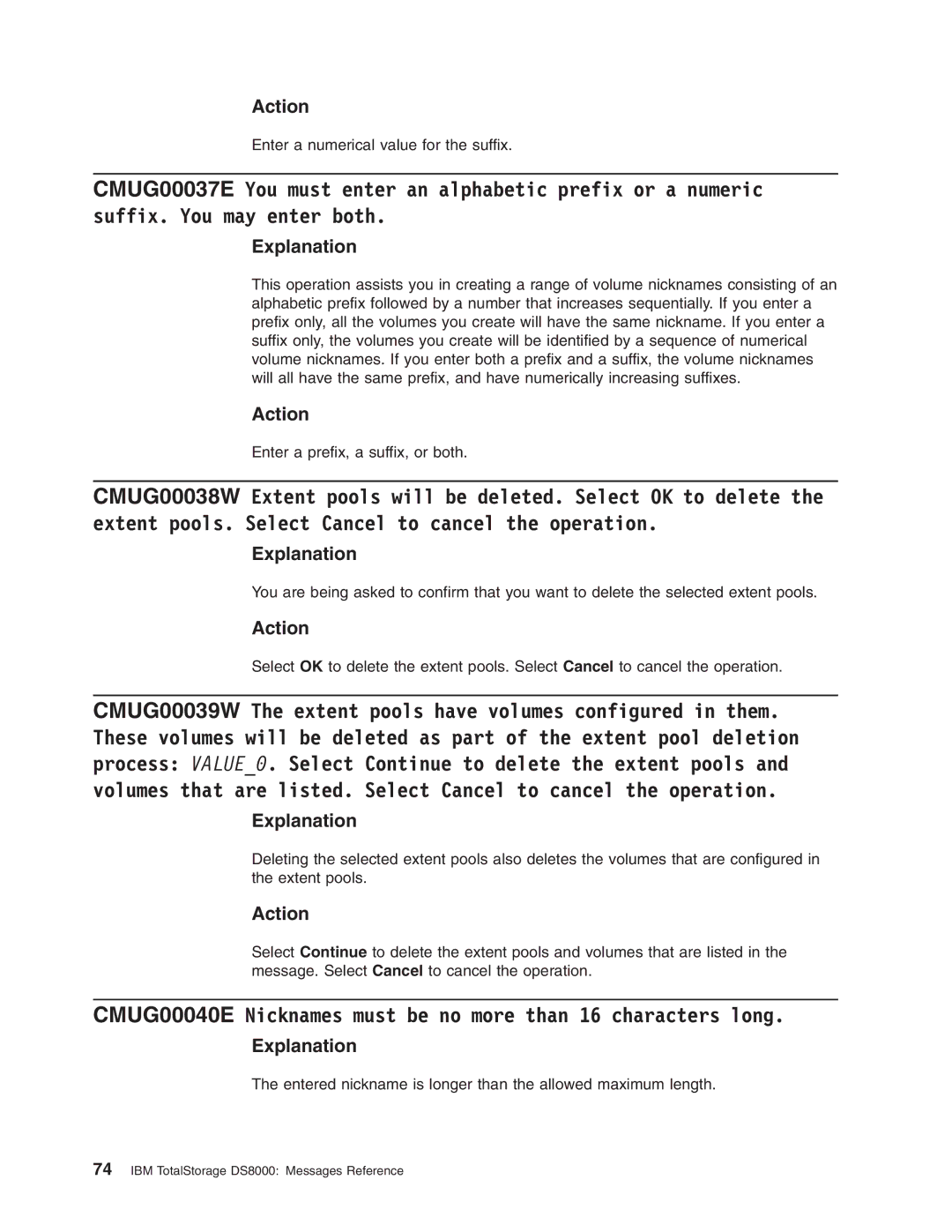 IBM DS8000 manual CMUG00040E Nicknames must be no more than 16 characters long 