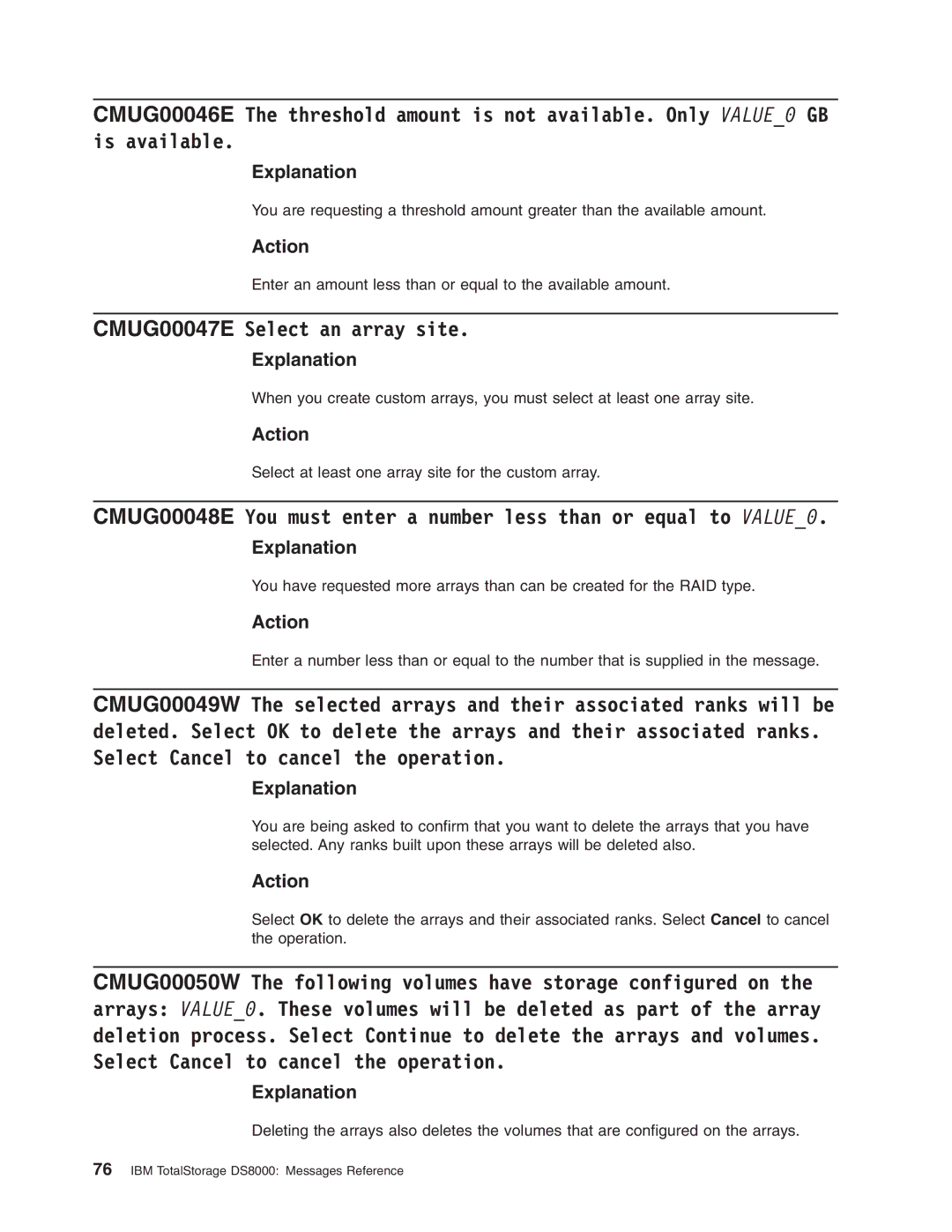 IBM DS8000 manual CMUG00047E Select an array site 