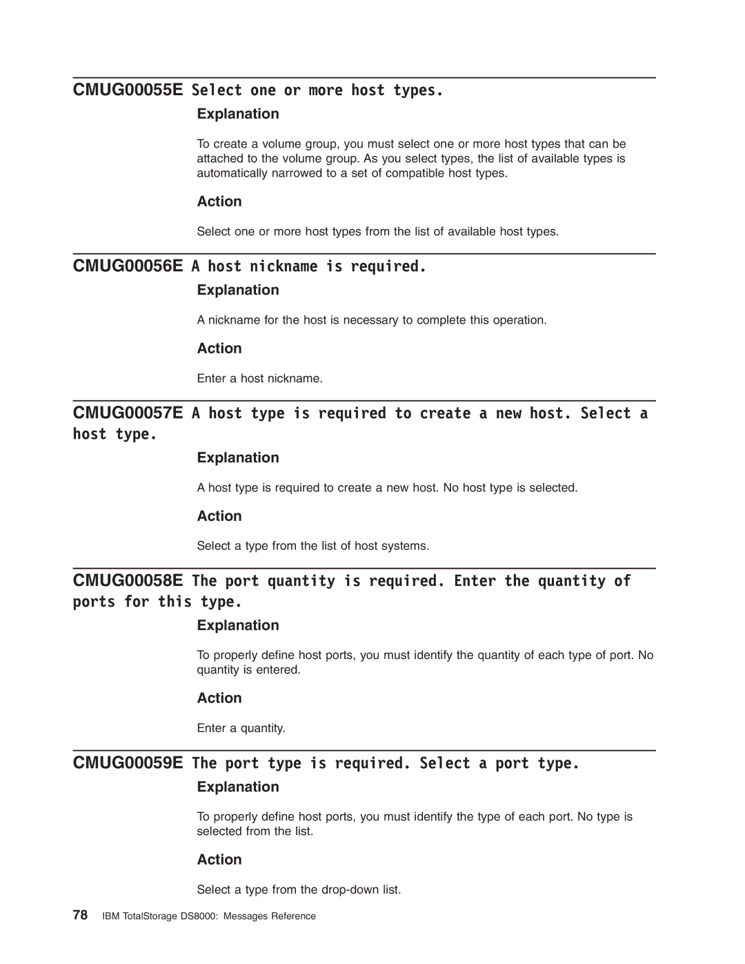 IBM DS8000 manual CMUG00055E Select one or more host types, CMUG00056E a host nickname is required 