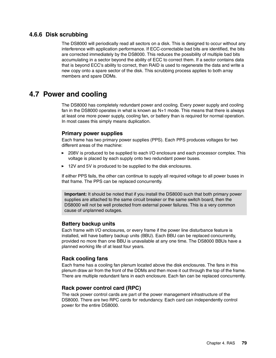 IBM DS8000 manual Disk scrubbing, Battery backup units, Rack cooling fans, Rack power control card RPC 