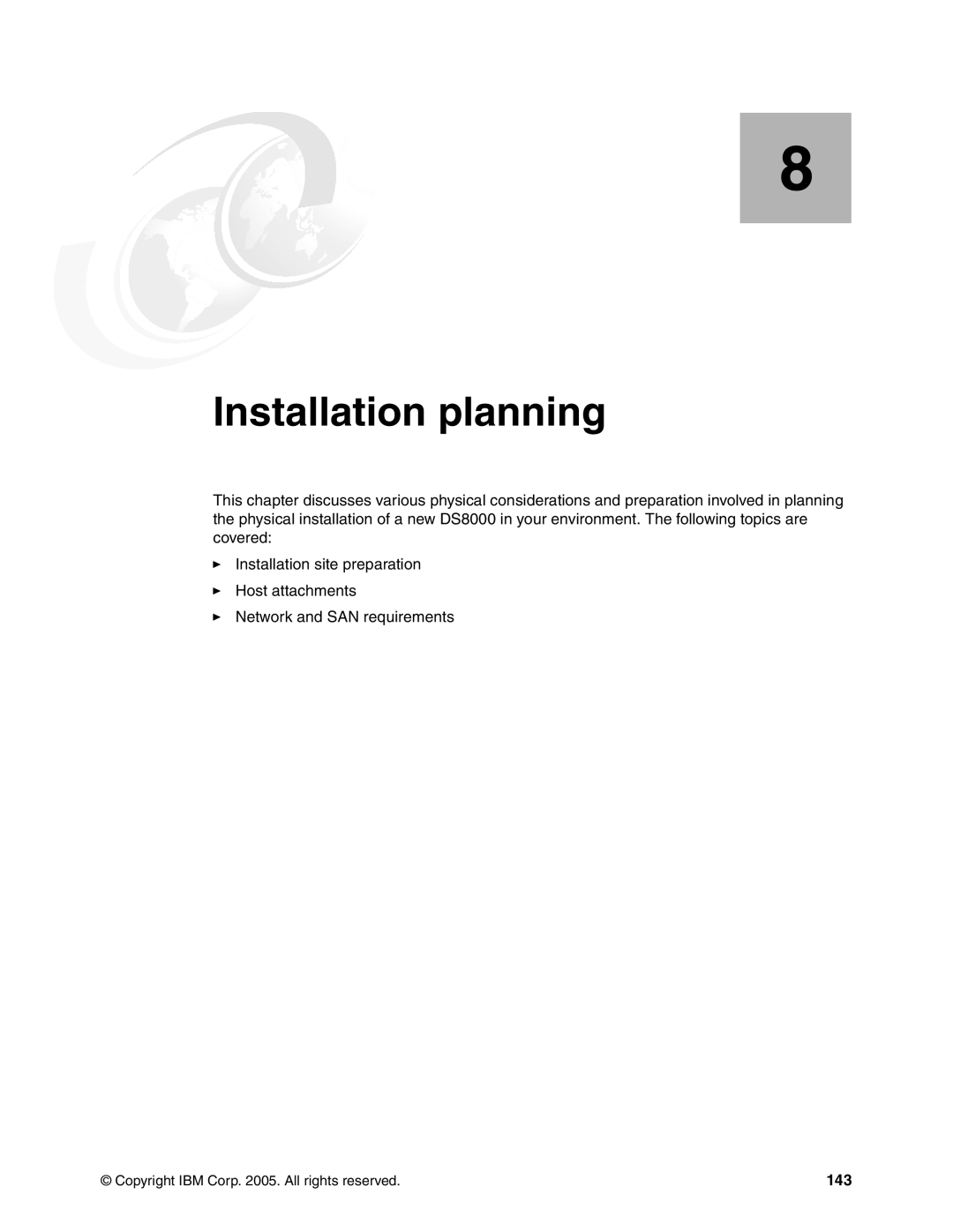 IBM DS8000 manual Installation planning, 143 