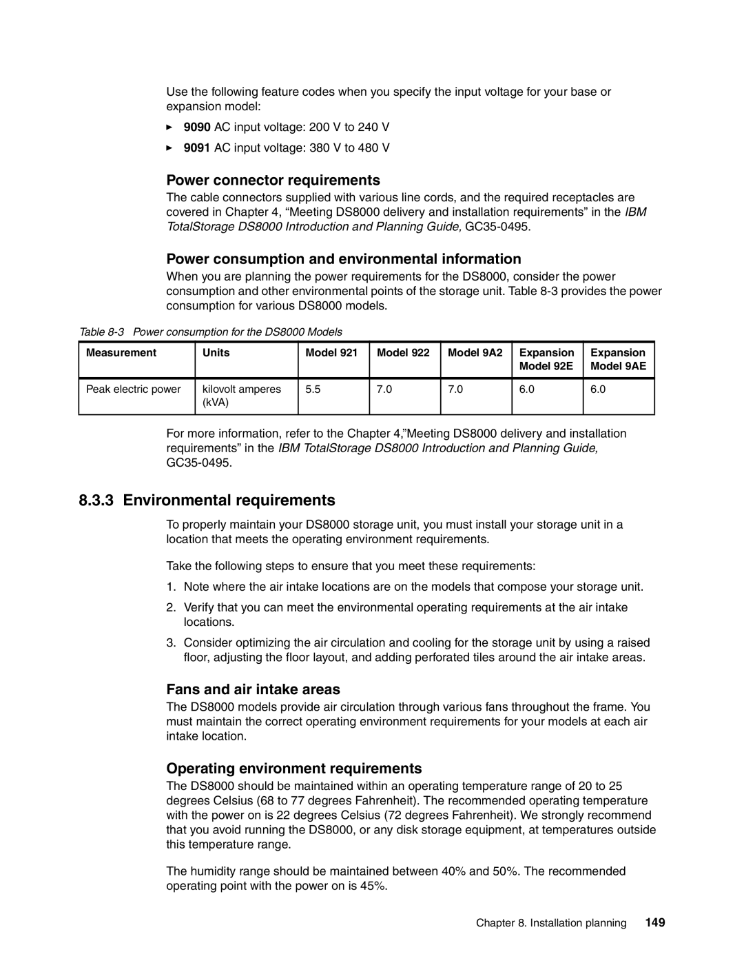 IBM DS8000 manual Environmental requirements, Power connector requirements, Power consumption and environmental information 