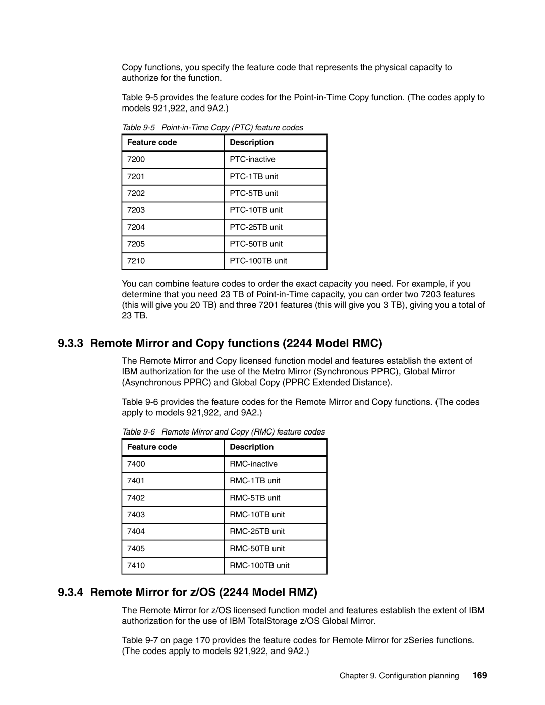 IBM DS8000 manual Remote Mirror and Copy functions 2244 Model RMC, Remote Mirror for z/OS 2244 Model RMZ, 169 