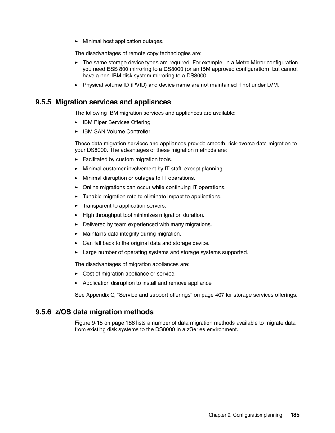 IBM DS8000 manual Migration services and appliances, 6 z/OS data migration methods, 185 