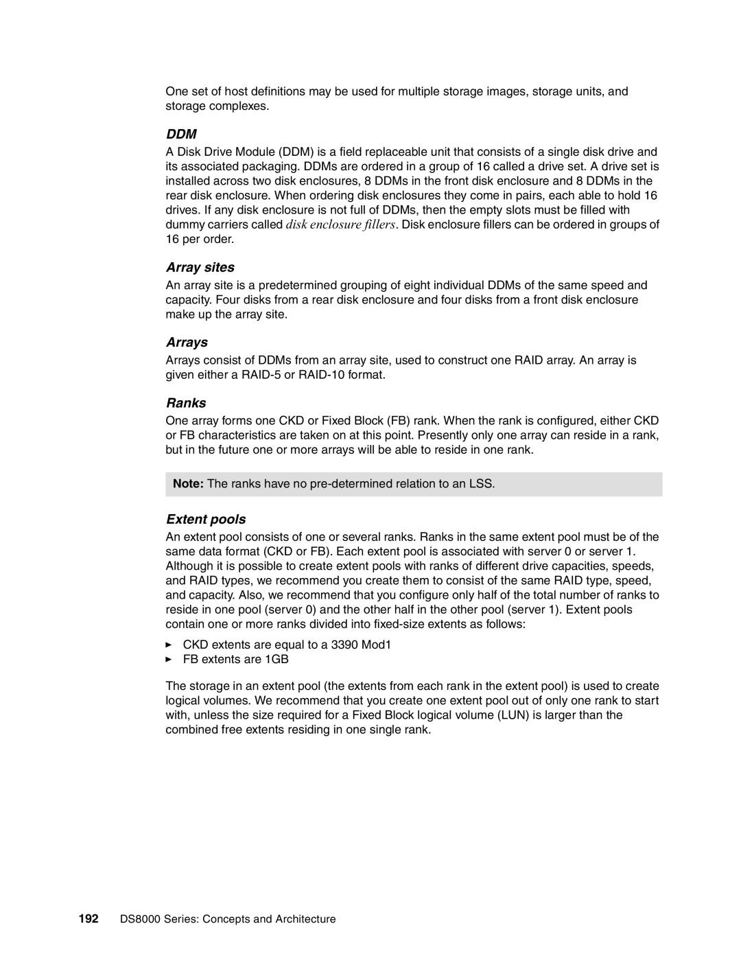 IBM DS8000 manual Array sites, Arrays, Ranks, Extent pools 