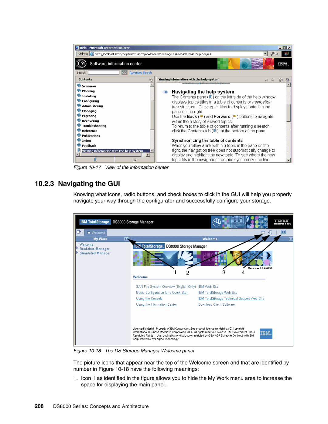 IBM DS8000 manual Navigating the GUI, View of the information center 