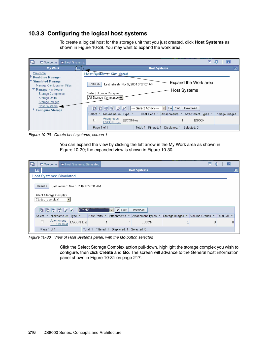 IBM DS8000 manual Configuring the logical host systems, Create host systems, screen 