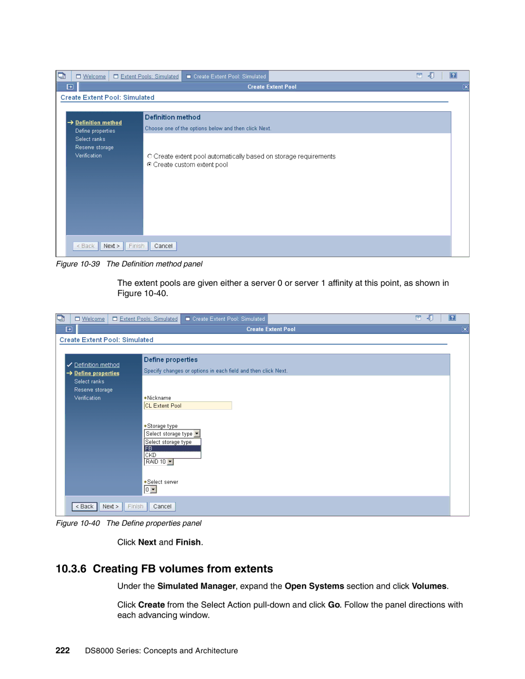 IBM DS8000 manual Creating FB volumes from extents, The Definition method panel 