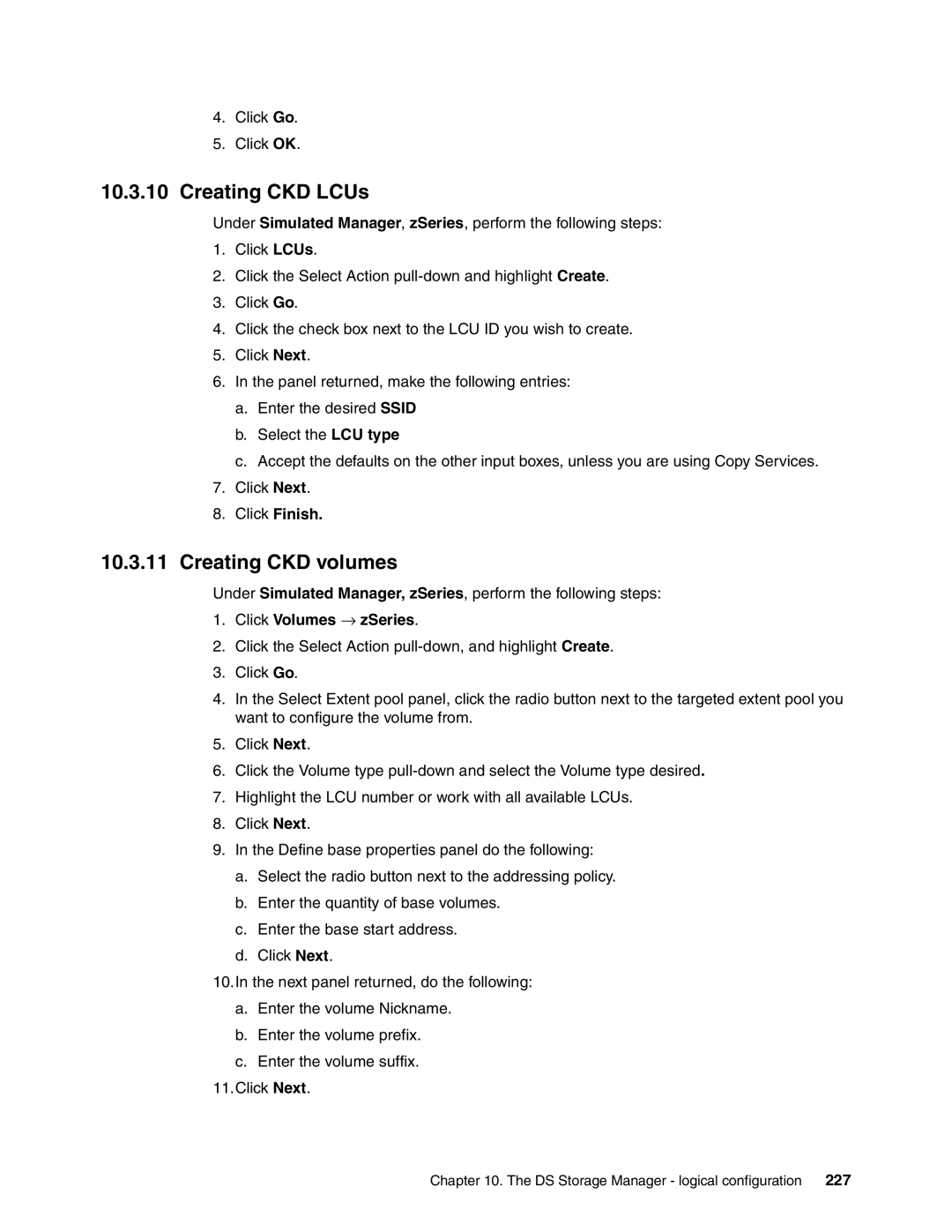 IBM DS8000 manual Creating CKD LCUs, Creating CKD volumes, Click Finish, Click Volumes → zSeries 