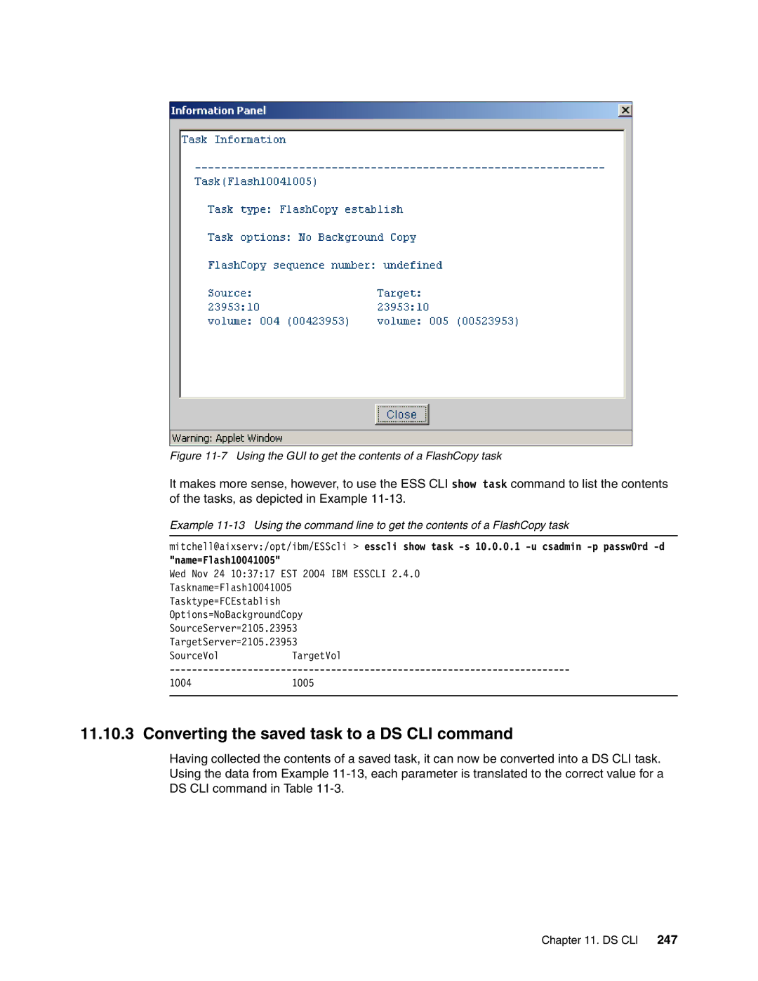 IBM DS8000 manual Converting the saved task to a DS CLI command, Using the GUI to get the contents of a FlashCopy task 