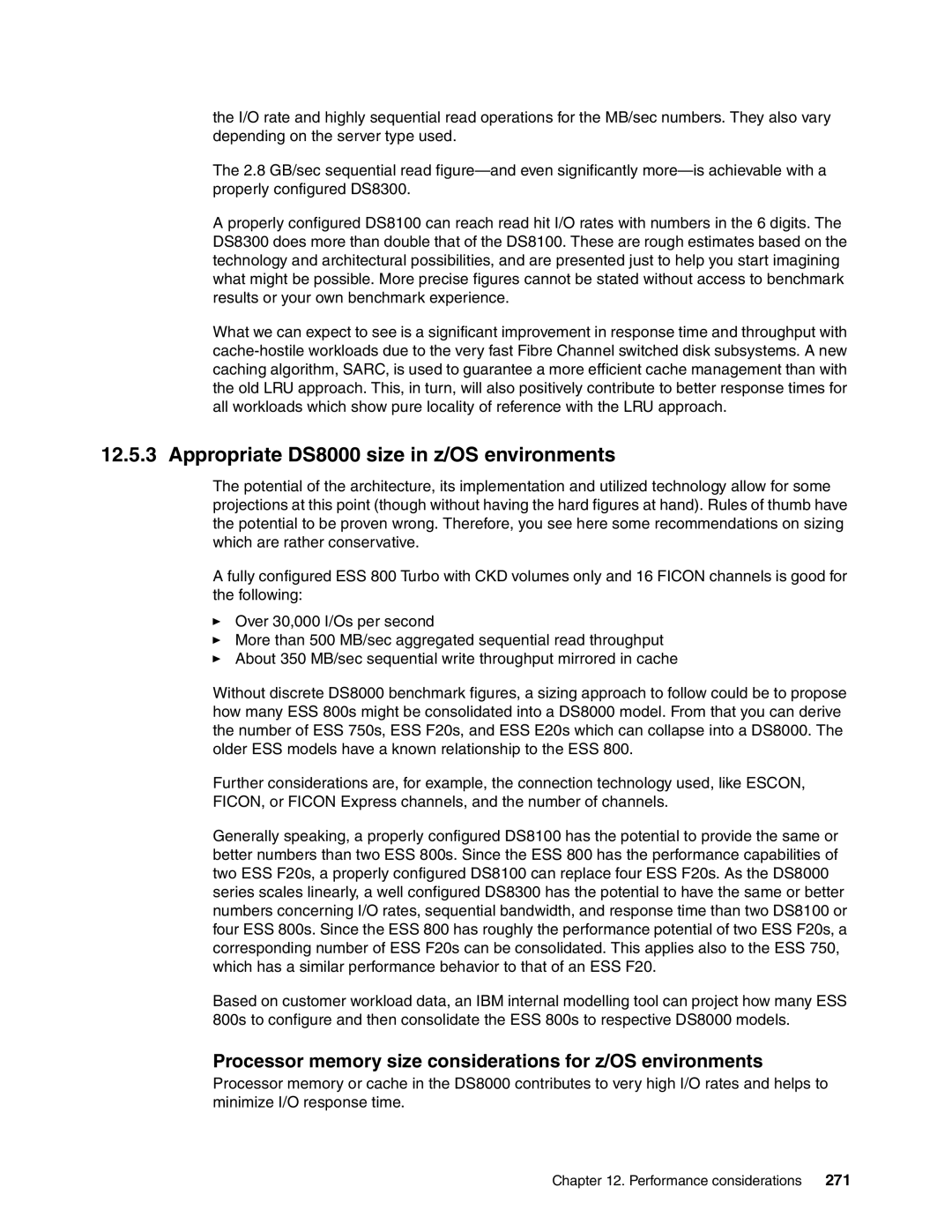 IBM manual Appropriate DS8000 size in z/OS environments, Processor memory size considerations for z/OS environments, 271 