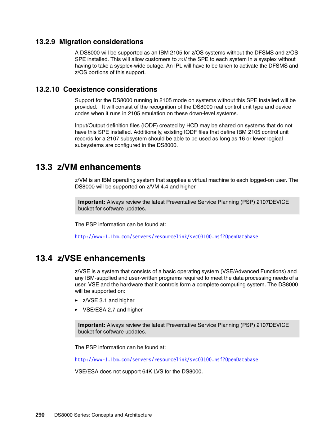 IBM DS8000 manual 13.3 z/VM enhancements, 13.4 z/VSE enhancements, Migration considerations, Coexistence considerations 