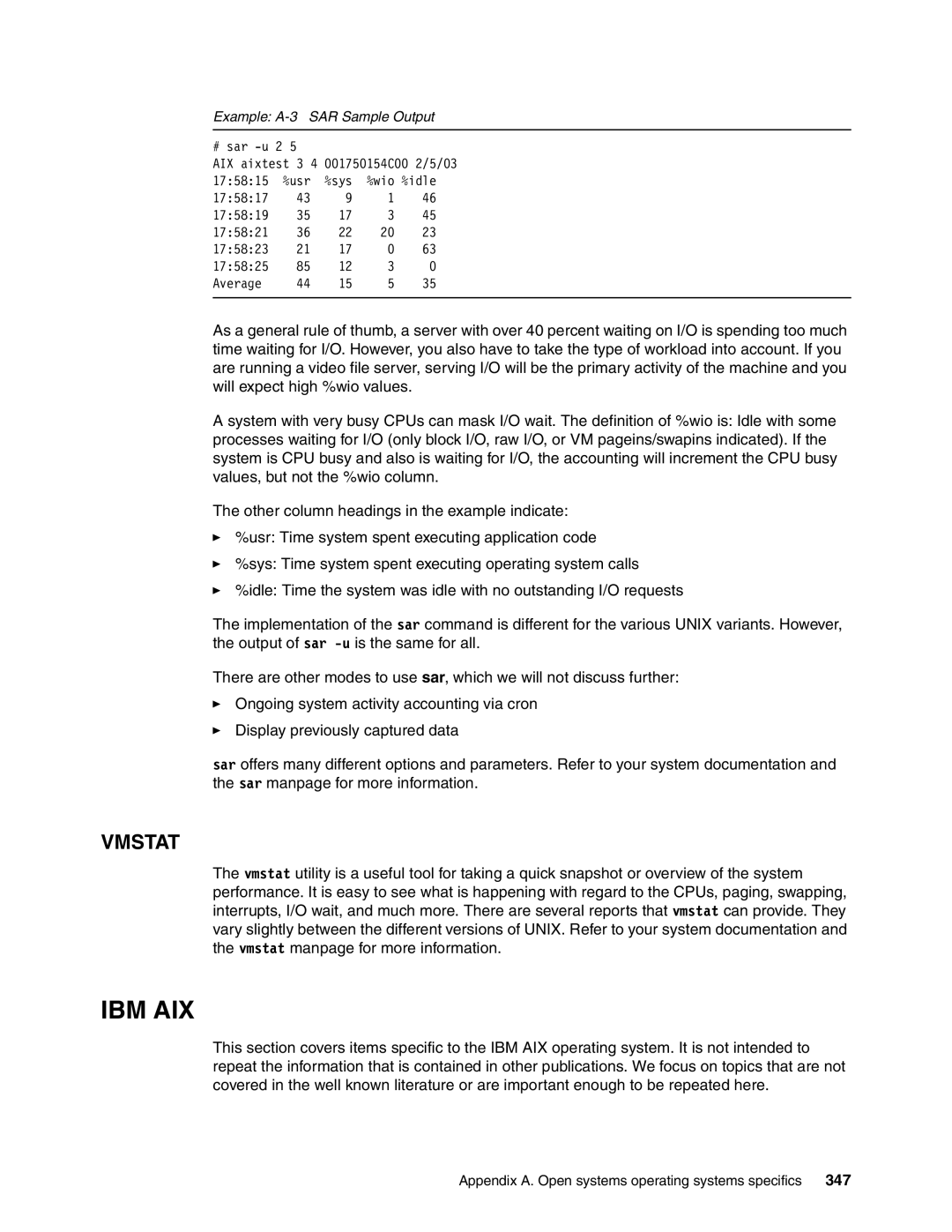 IBM DS8000 manual Vmstat, Example A-3 SAR Sample Output 