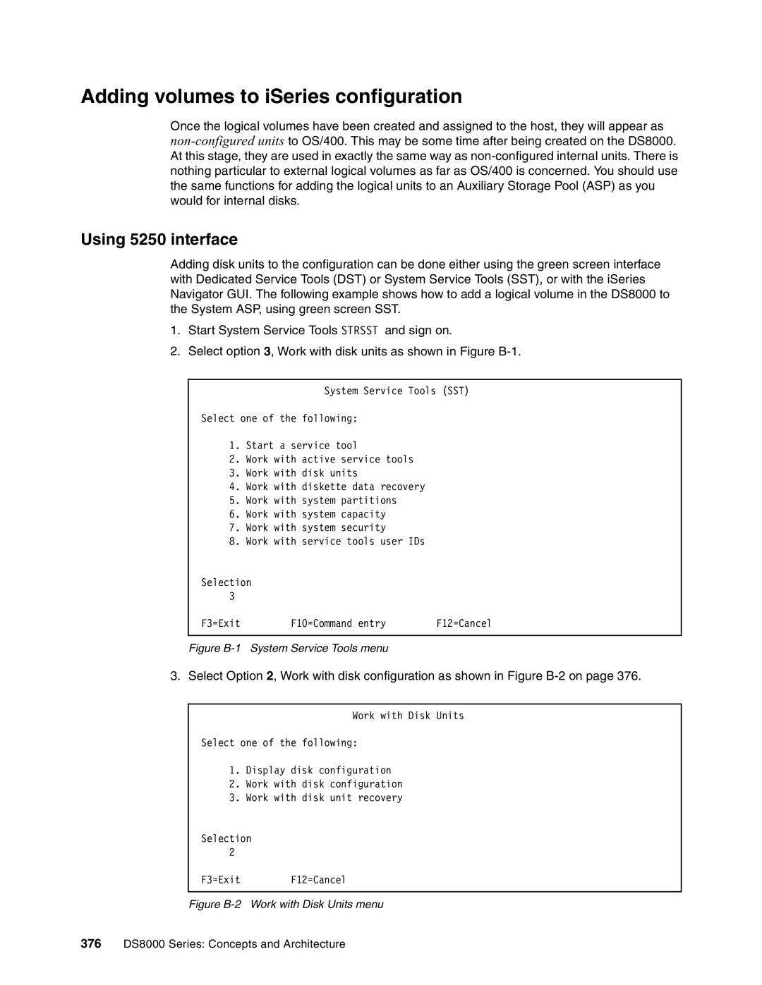 IBM DS8000 manual Adding volumes to iSeries configuration, Using 5250 interface 