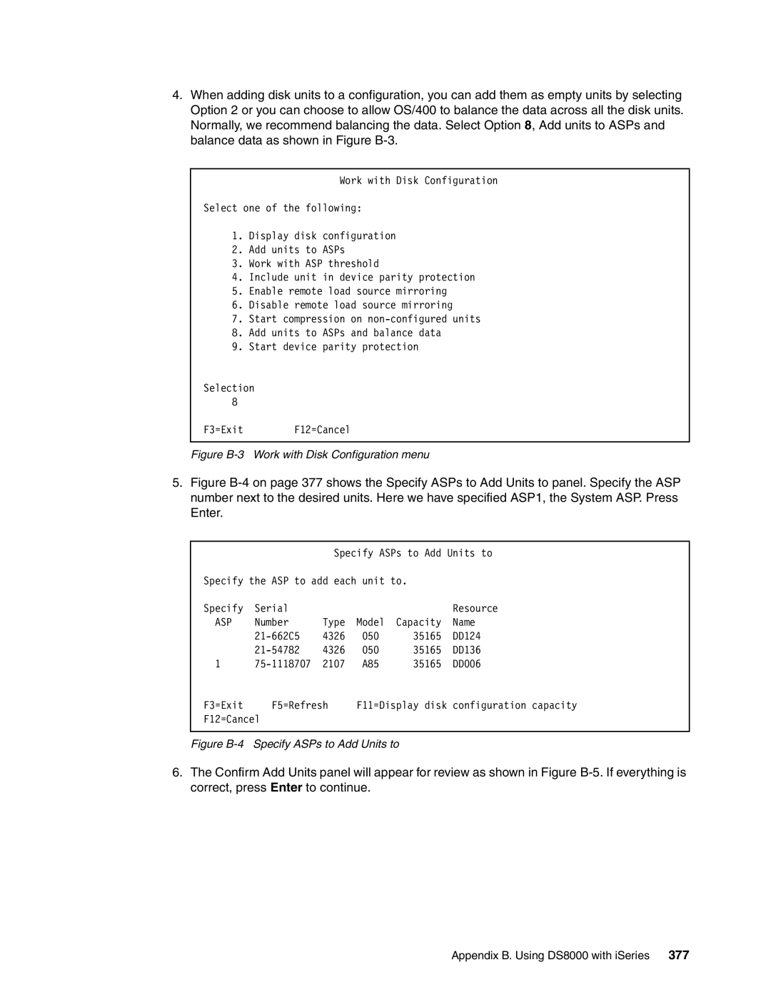 IBM DS8000 manual Figure B-3 Work with Disk Configuration menu 