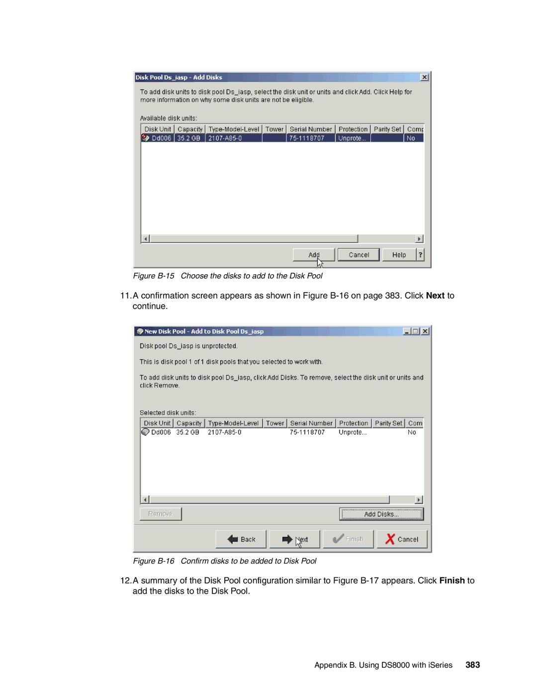 IBM DS8000 manual Figure B-15 Choose the disks to add to the Disk Pool 