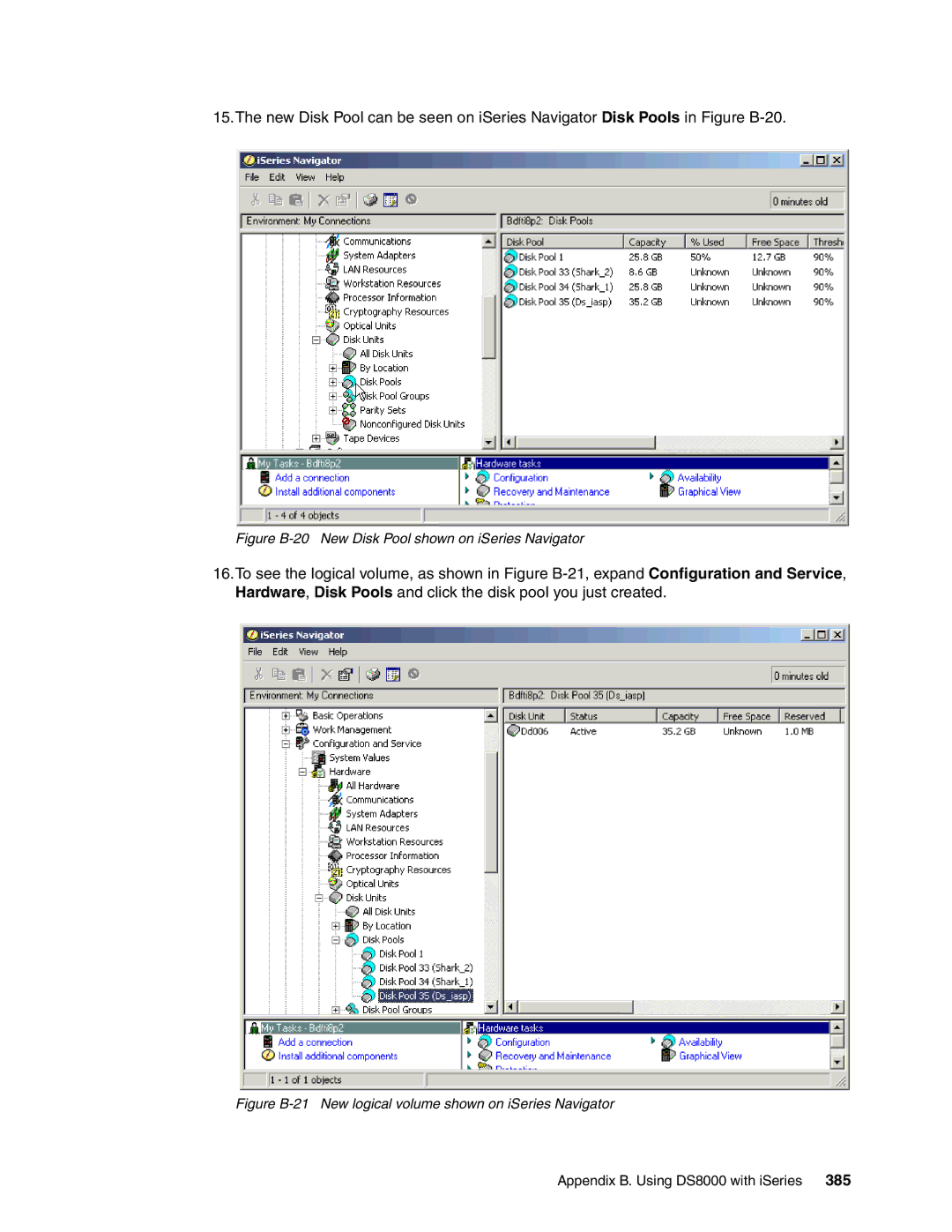 IBM DS8000 manual Figure B-20 New Disk Pool shown on iSeries Navigator 