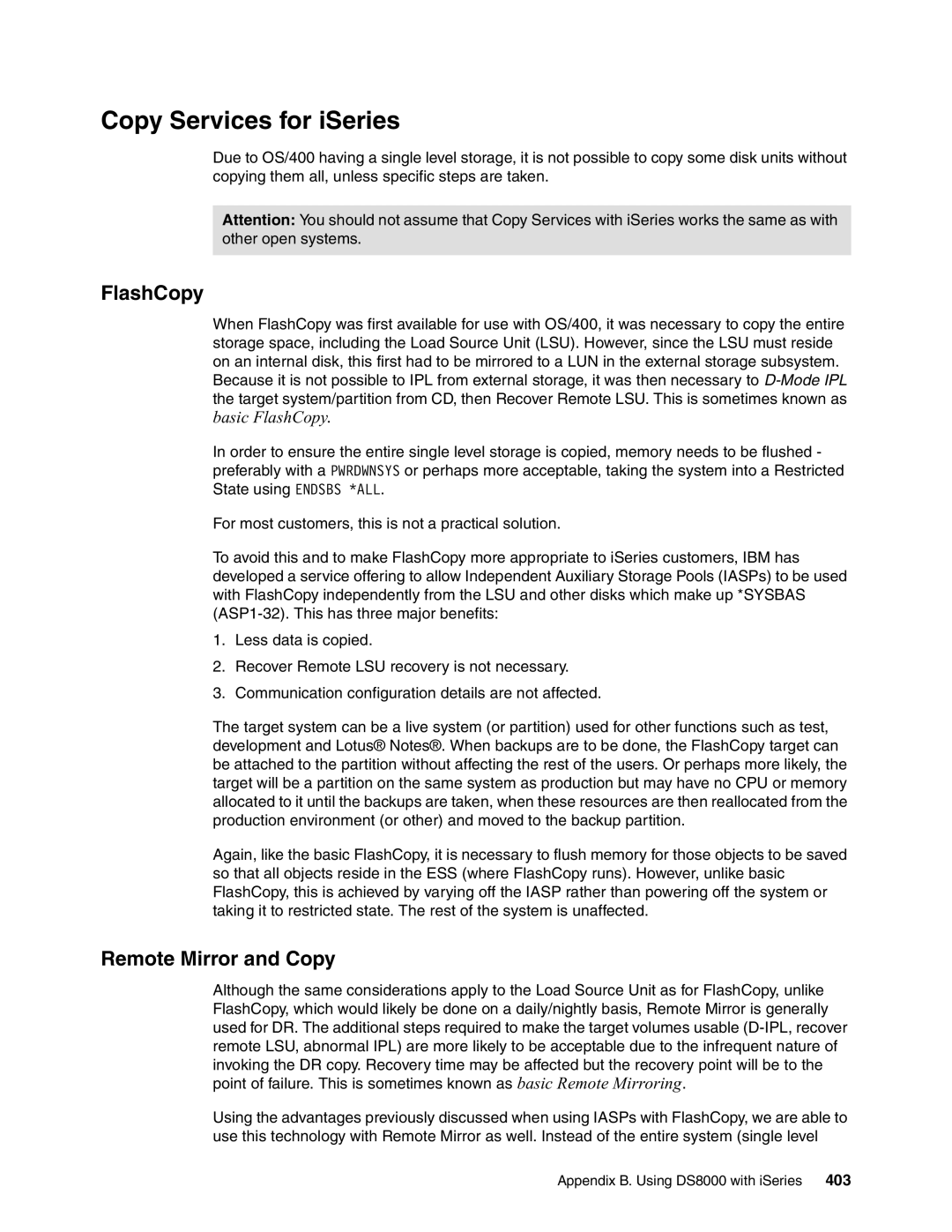 IBM DS8000 manual Copy Services for iSeries, FlashCopy, Remote Mirror and Copy 